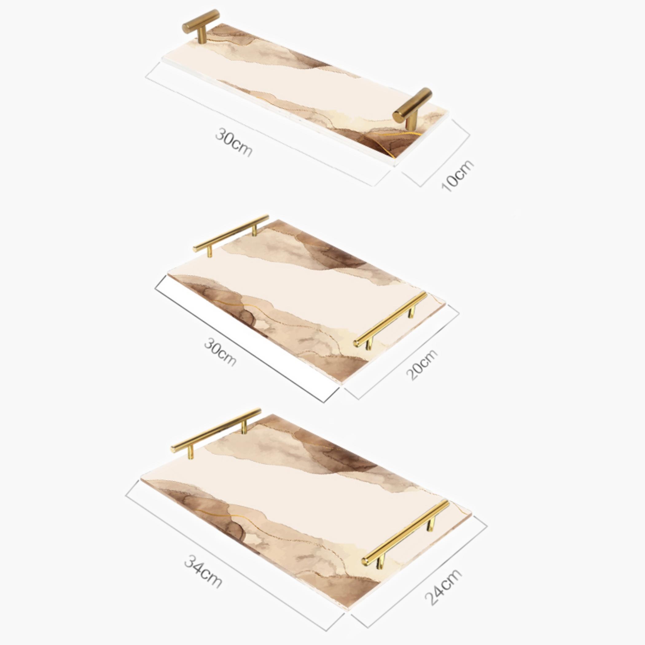 Decorative Acrylic Serving Tray with Gold Metal Handles and Marble Design 10×30 cm-household-dining-serveware-servingtrays-image-2
