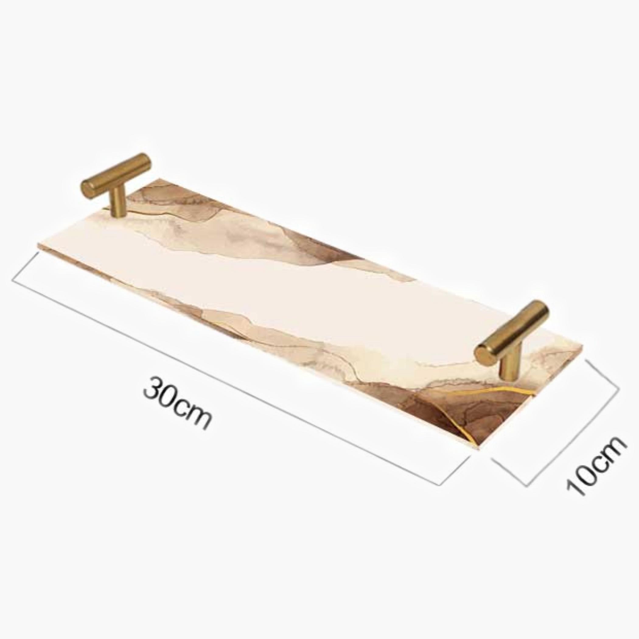 Decorative Acrylic Serving Tray with Gold Metal Handles and Marble Design 10×30 cm-household-dining-serveware-servingtrays-image-3