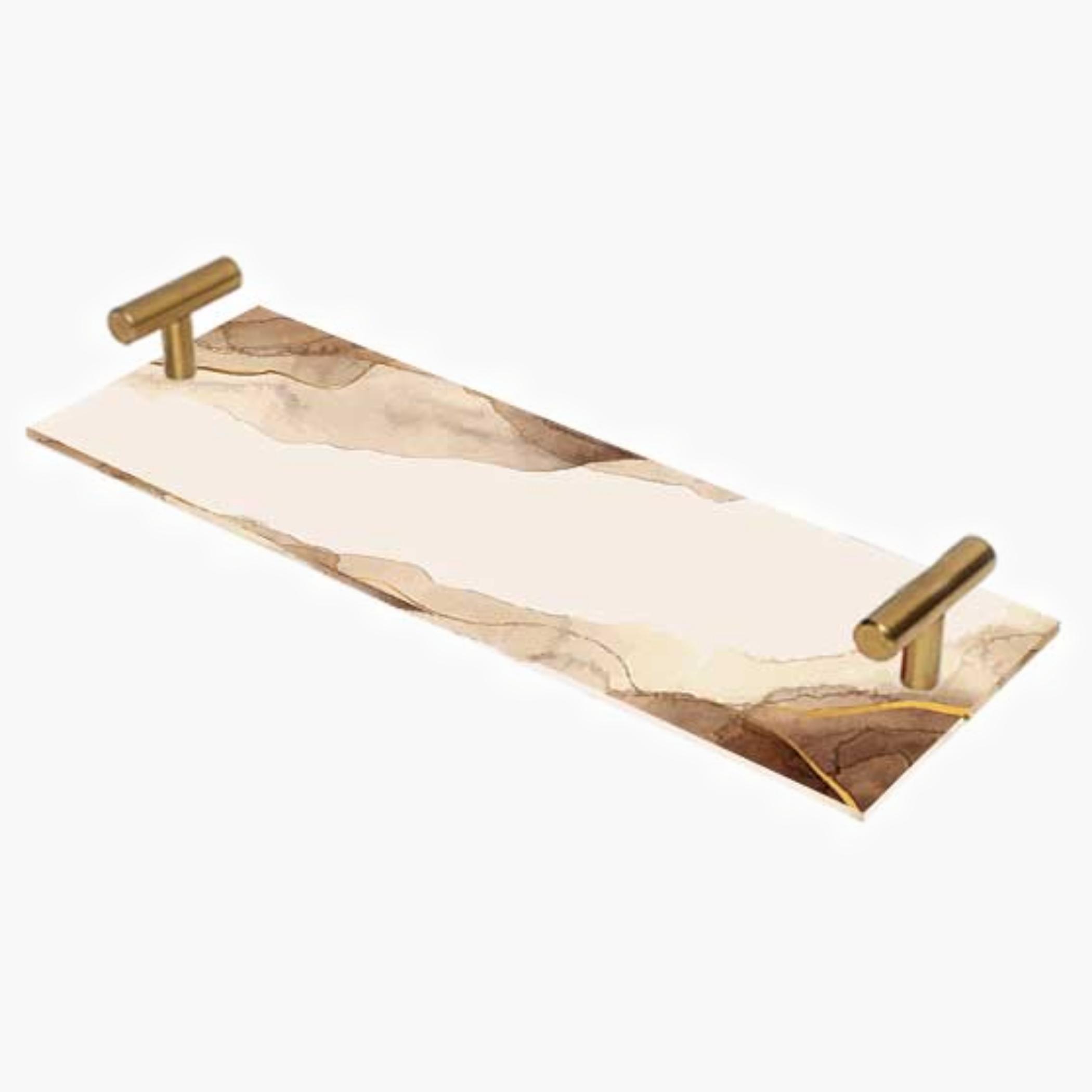 Decorative Acrylic Serving Tray with Gold Metal Handles and Marble Design 10×30 cm-household-dining-serveware-servingtrays-image-4