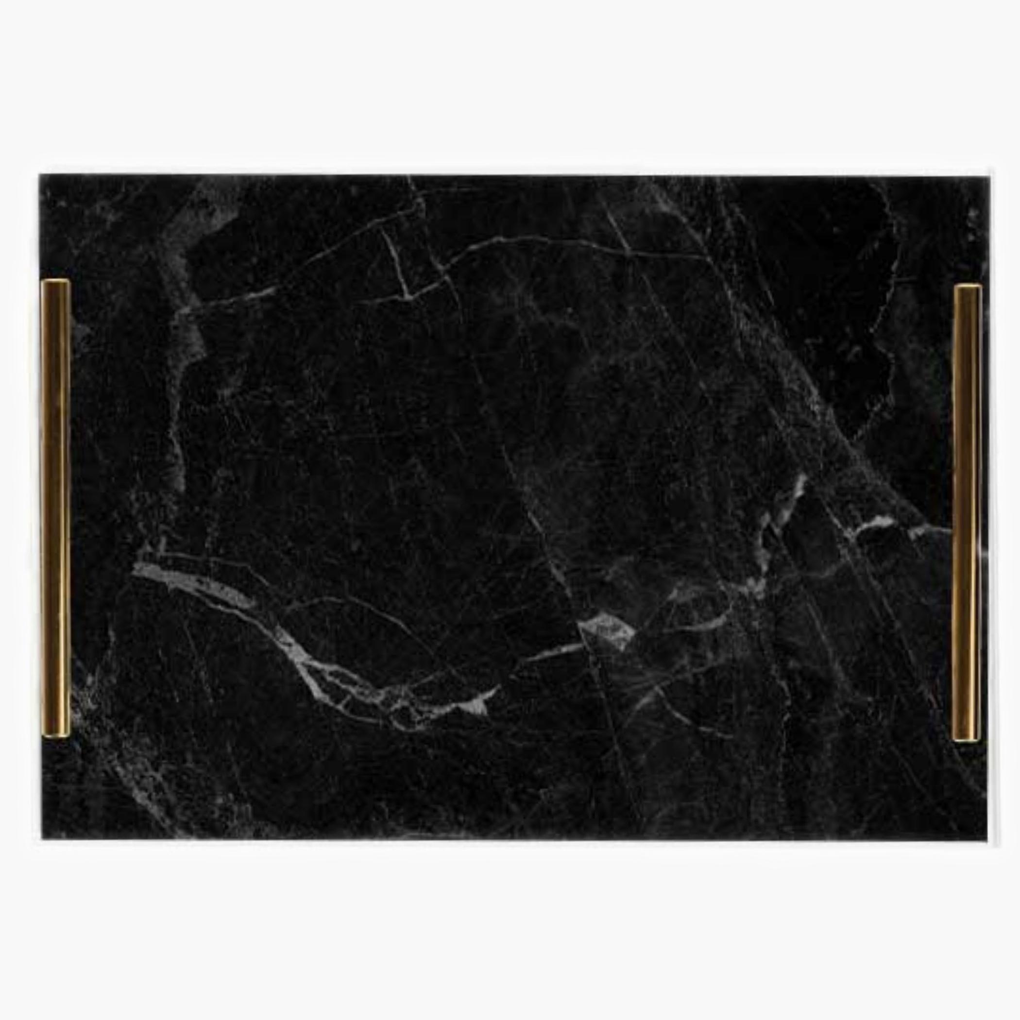 Decorative Acrylic Serving Tray with Gold Metal Handles and Marble Design 24×34 cm-household-dining-serveware-servingtrays-image-1