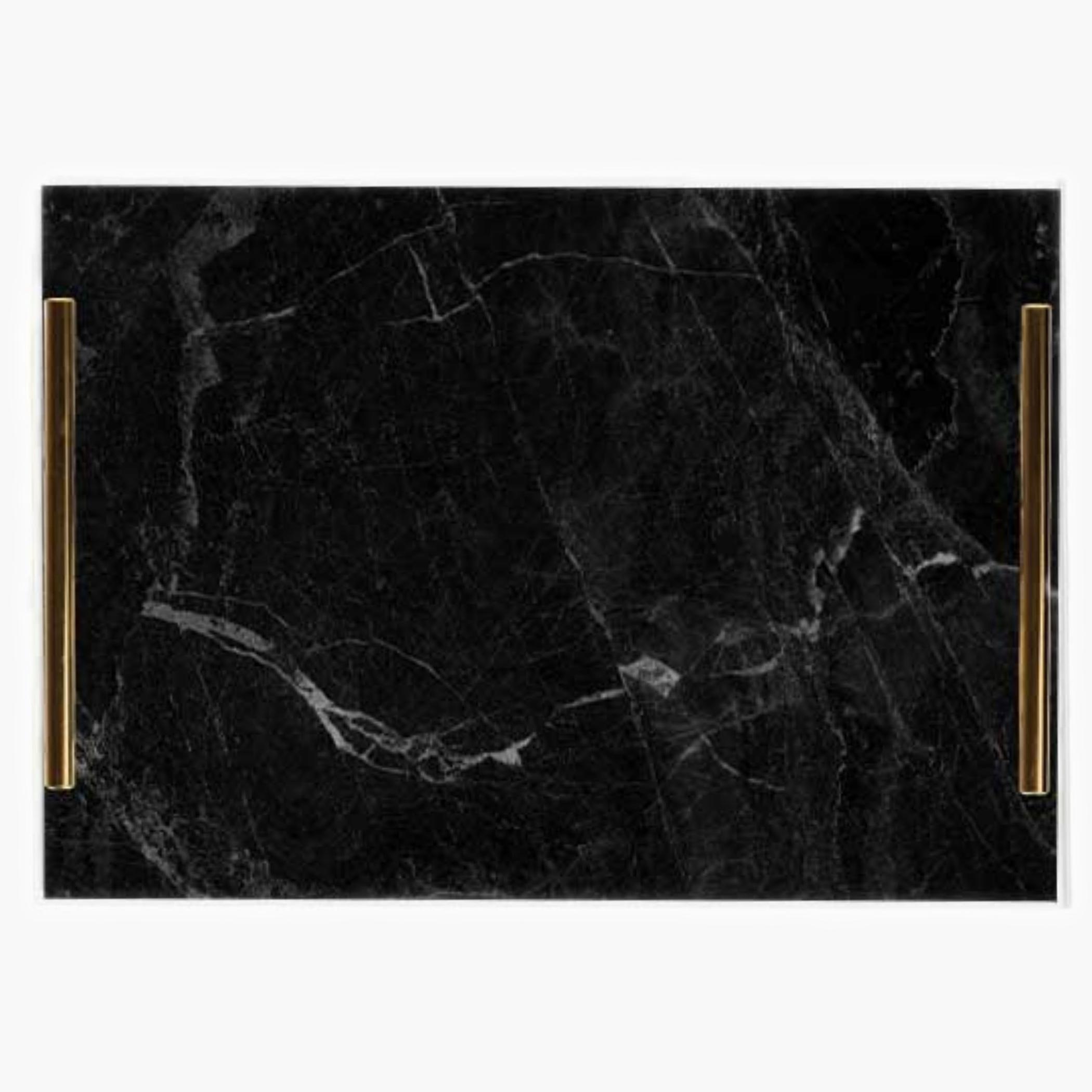 Decorative Acrylic Serving Tray with Gold Metal Handles and Marble Design 20×30 cm-household-dining-serveware-servingtrays-image-1
