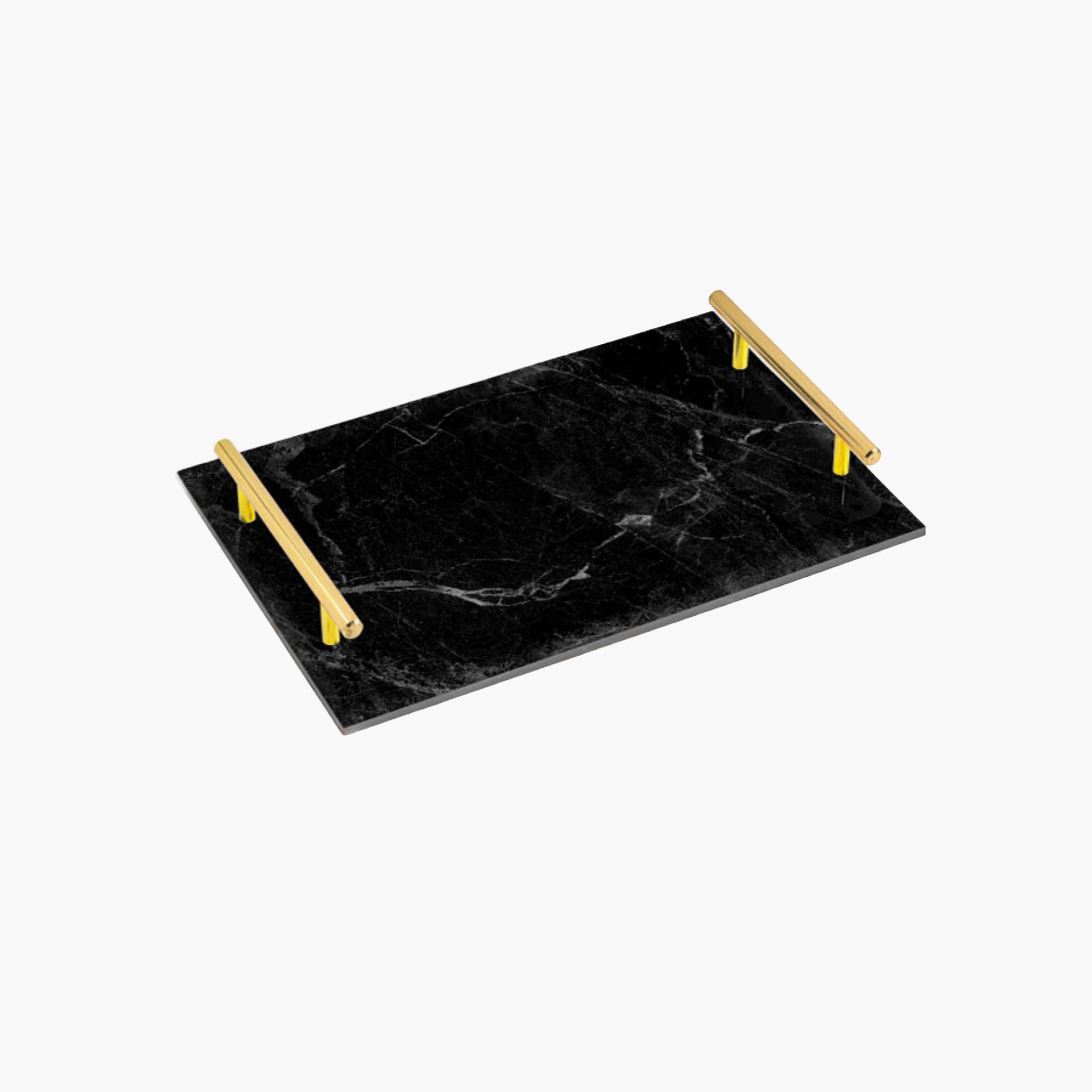 Decorative Acrylic Serving Tray with Gold Metal Handles and Marble Design 20×30 cm-household-dining-serveware-servingtrays-image-2