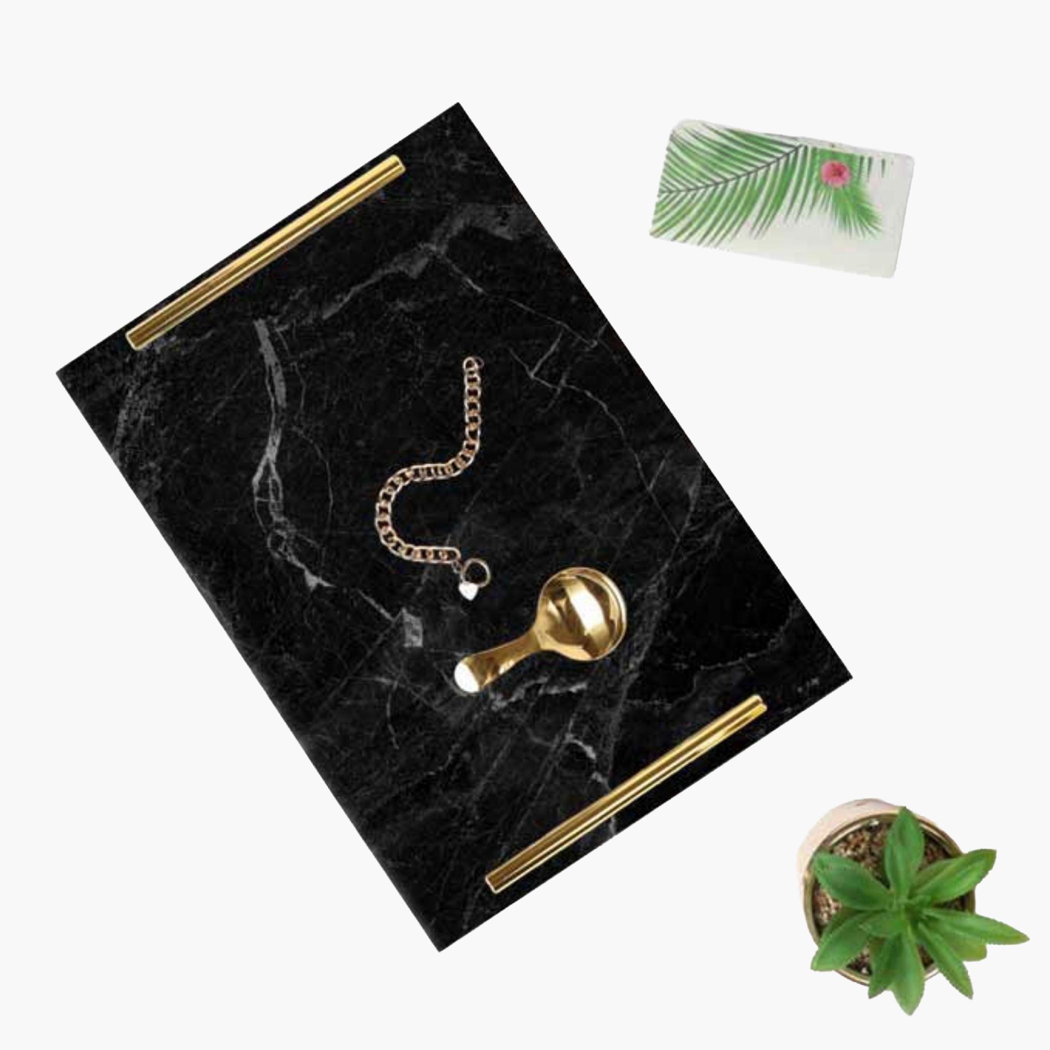 Decorative Acrylic Serving Tray with Gold Metal Handles and Marble Design 20×30 cm-household-dining-serveware-servingtrays-image-3