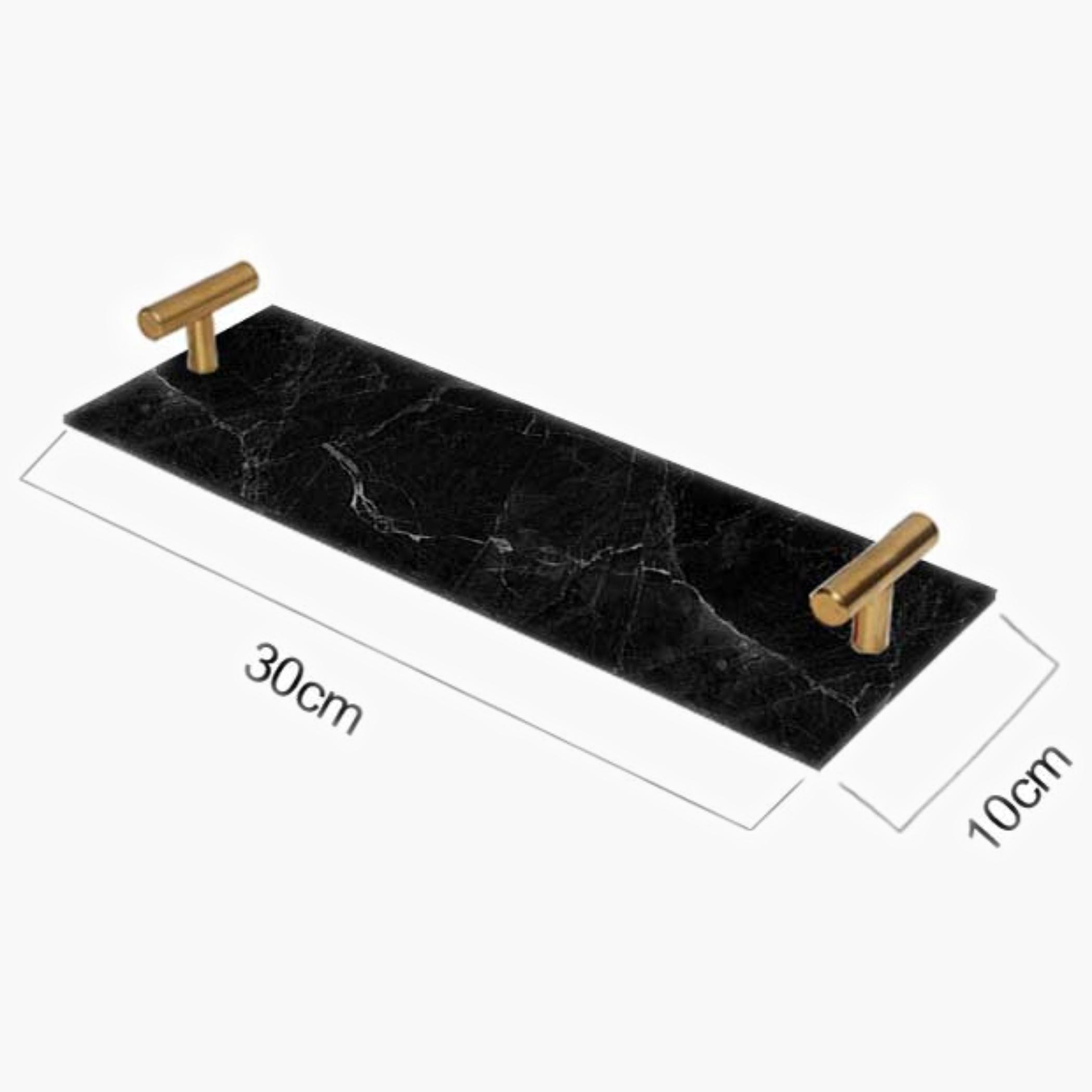 Decorative Acrylic Serving Tray with Gold Metal Handles and Marble Design 10×30 cm-household-dining-serveware-servingtrays-image-2