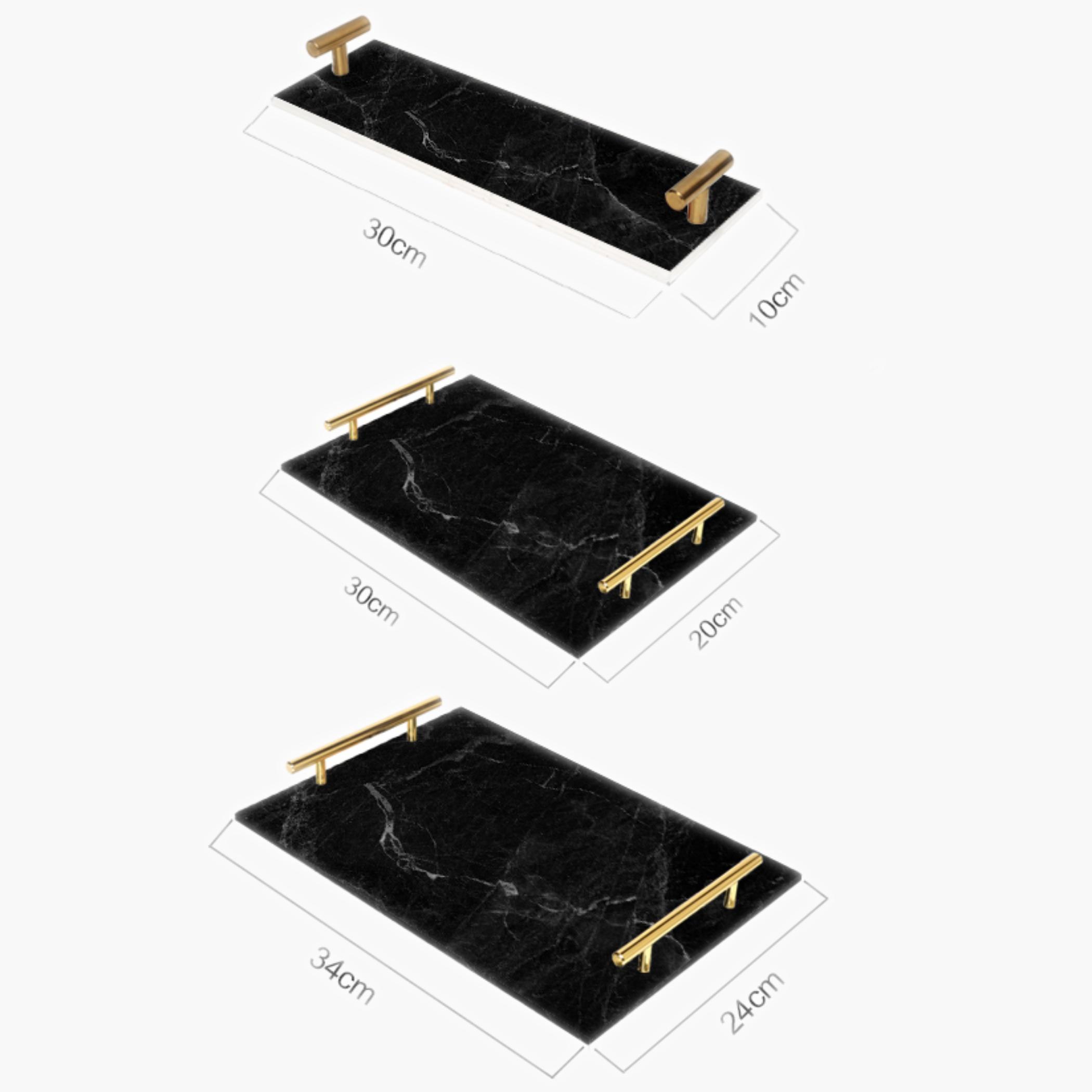 Decorative Acrylic Serving Tray with Gold Metal Handles and Marble Design 10×30 cm-household-dining-serveware-servingtrays-image-3