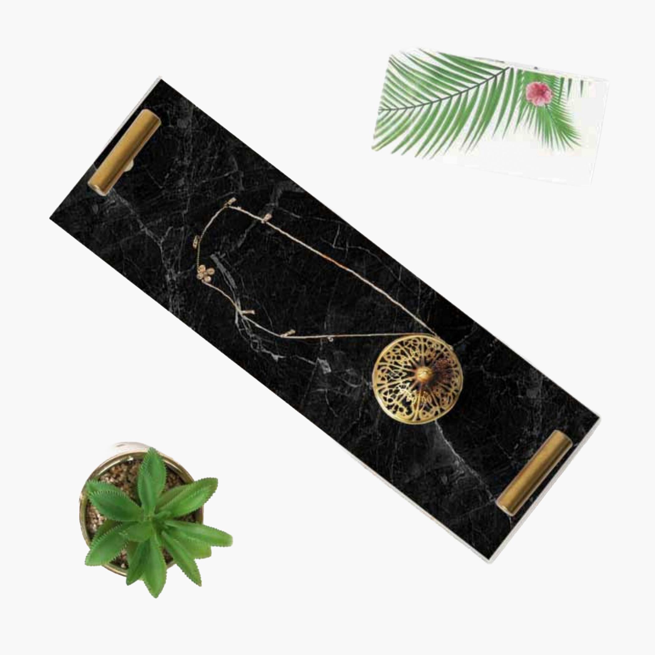 Decorative Acrylic Serving Tray with Gold Metal Handles and Marble Design 10×30 cm-household-dining-serveware-servingtrays-image-5