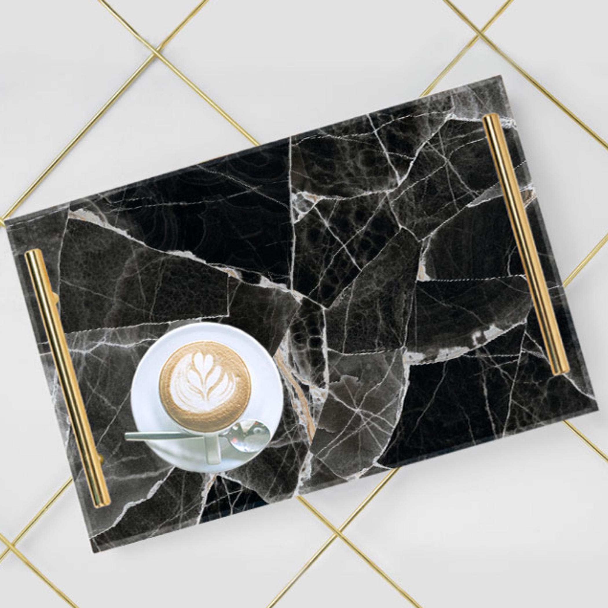 Decorative Acrylic Serving Tray with Gold Metal Handles and Marble Design 24×34 cm-household-dining-serveware-servingtrays-image-2