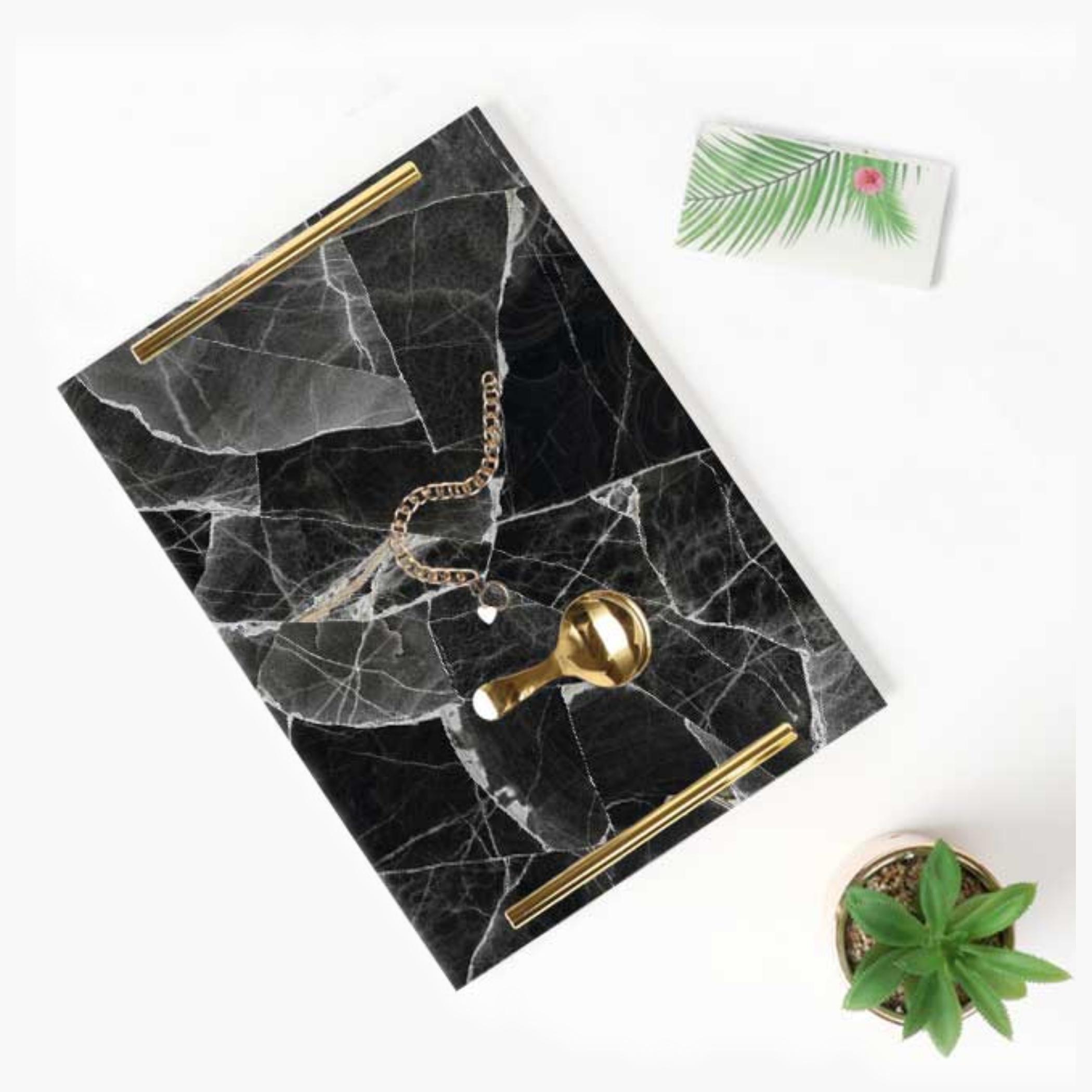 Decorative Acrylic Serving Tray with Gold Metal Handles and Marble Design 24×34 cm-household-dining-serveware-servingtrays-image-5