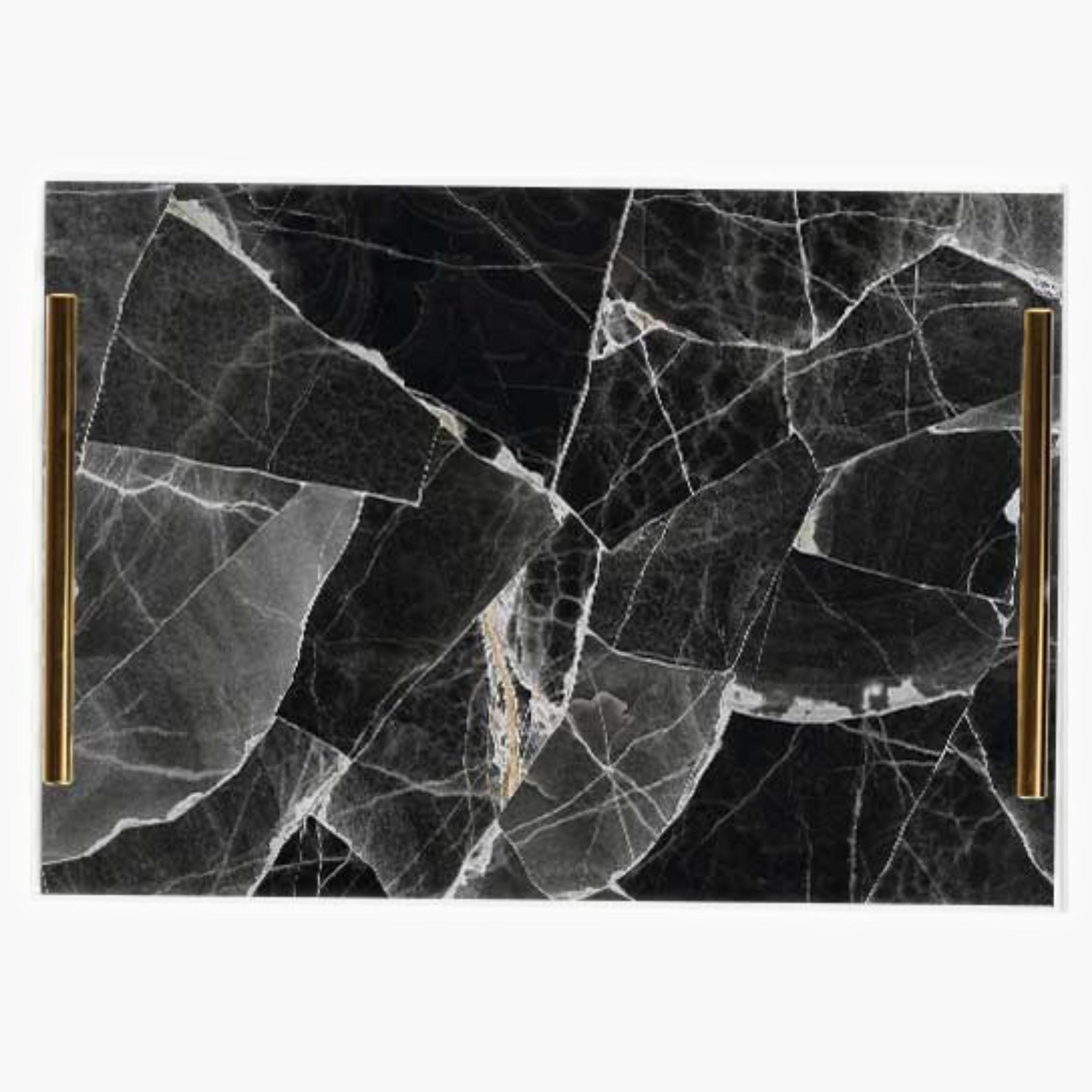 Decorative Acrylic Serving Tray with Gold Metal Handles and Marble Design 20×30 cm-household-dining-serveware-servingtrays-image-1