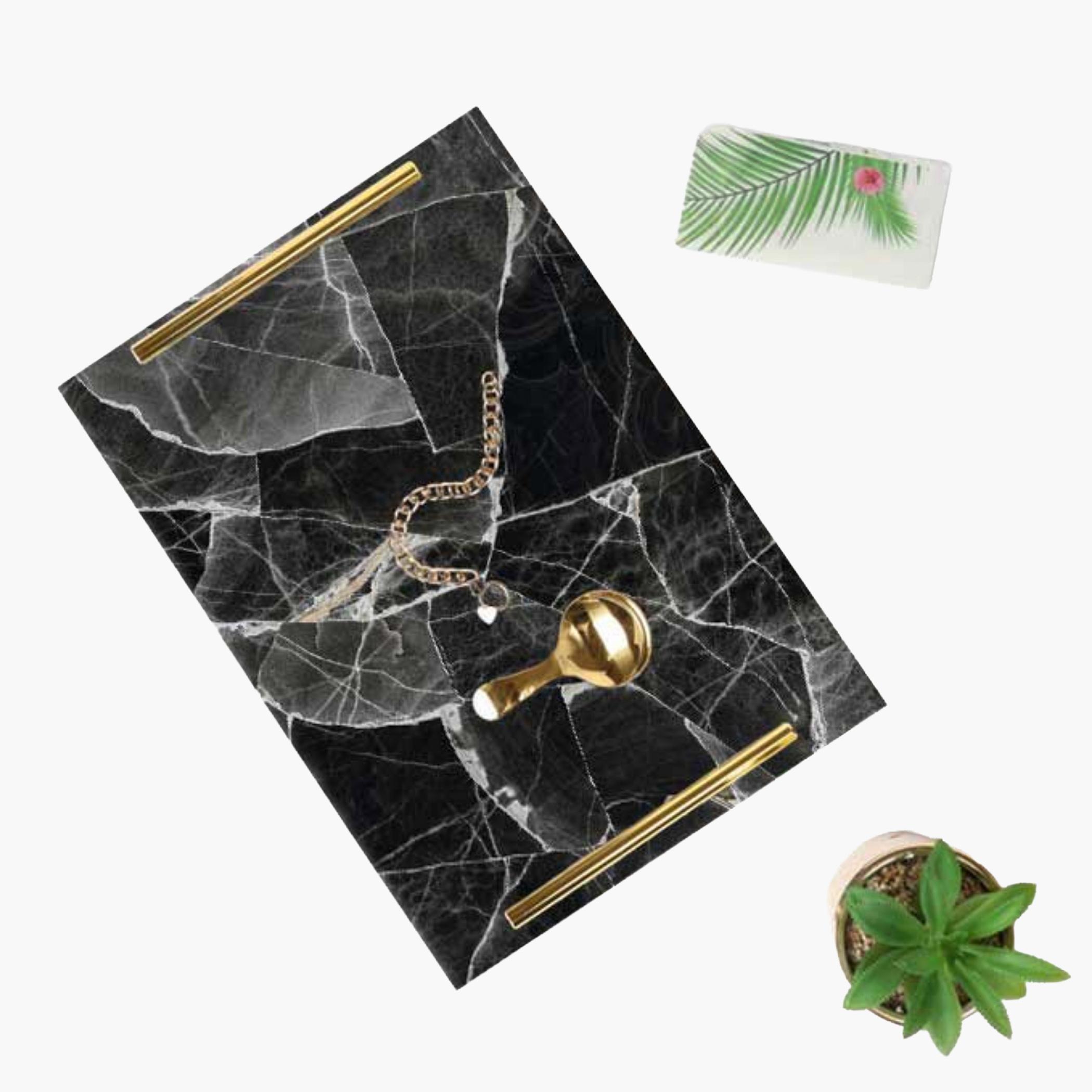 Decorative Acrylic Serving Tray with Gold Metal Handles and Marble Design 20×30 cm-household-dining-serveware-servingtrays-image-4
