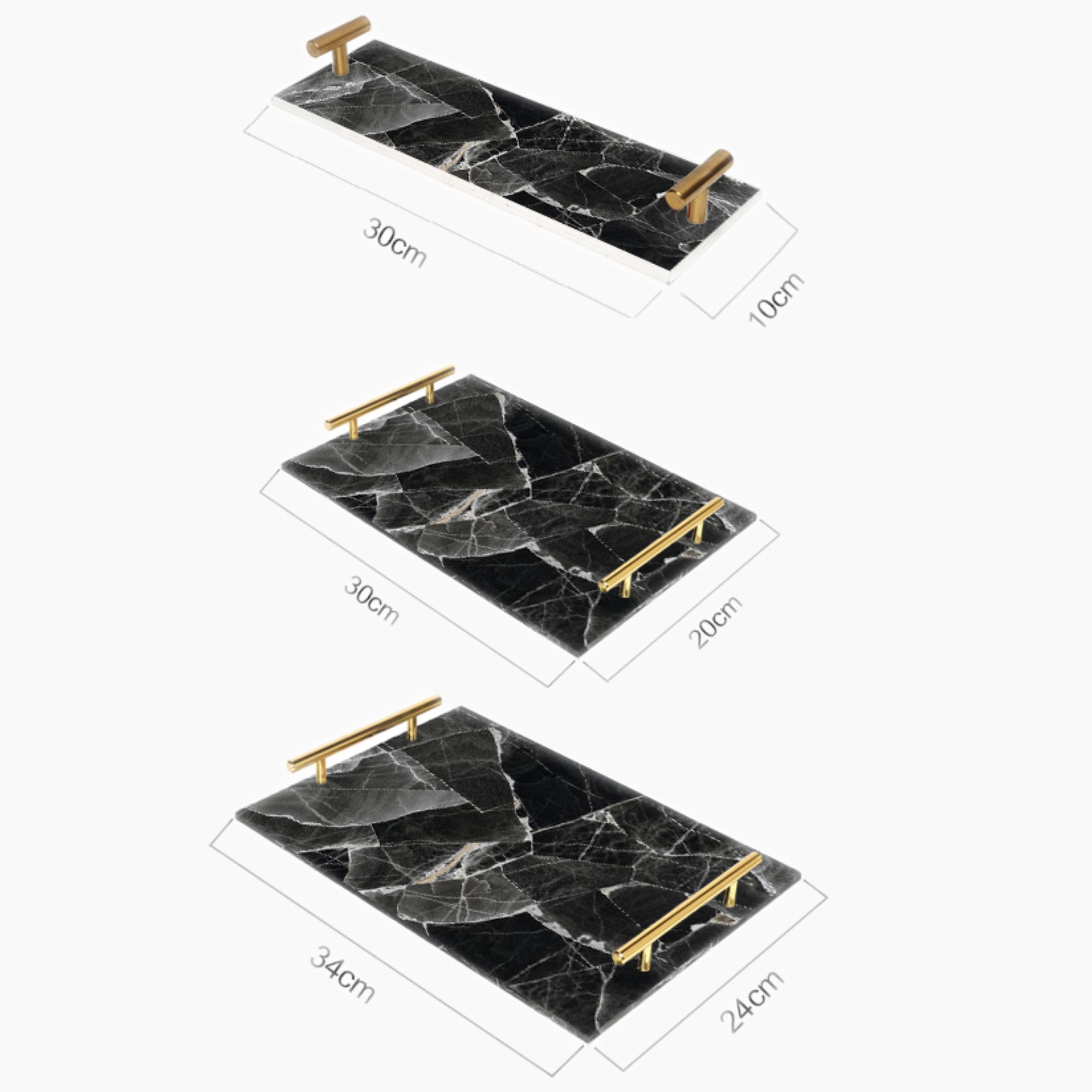 Decorative Acrylic Serving Tray with Gold Metal Handles and Marble Design 10×30 cm-household-dining-serveware-servingtrays-image-4