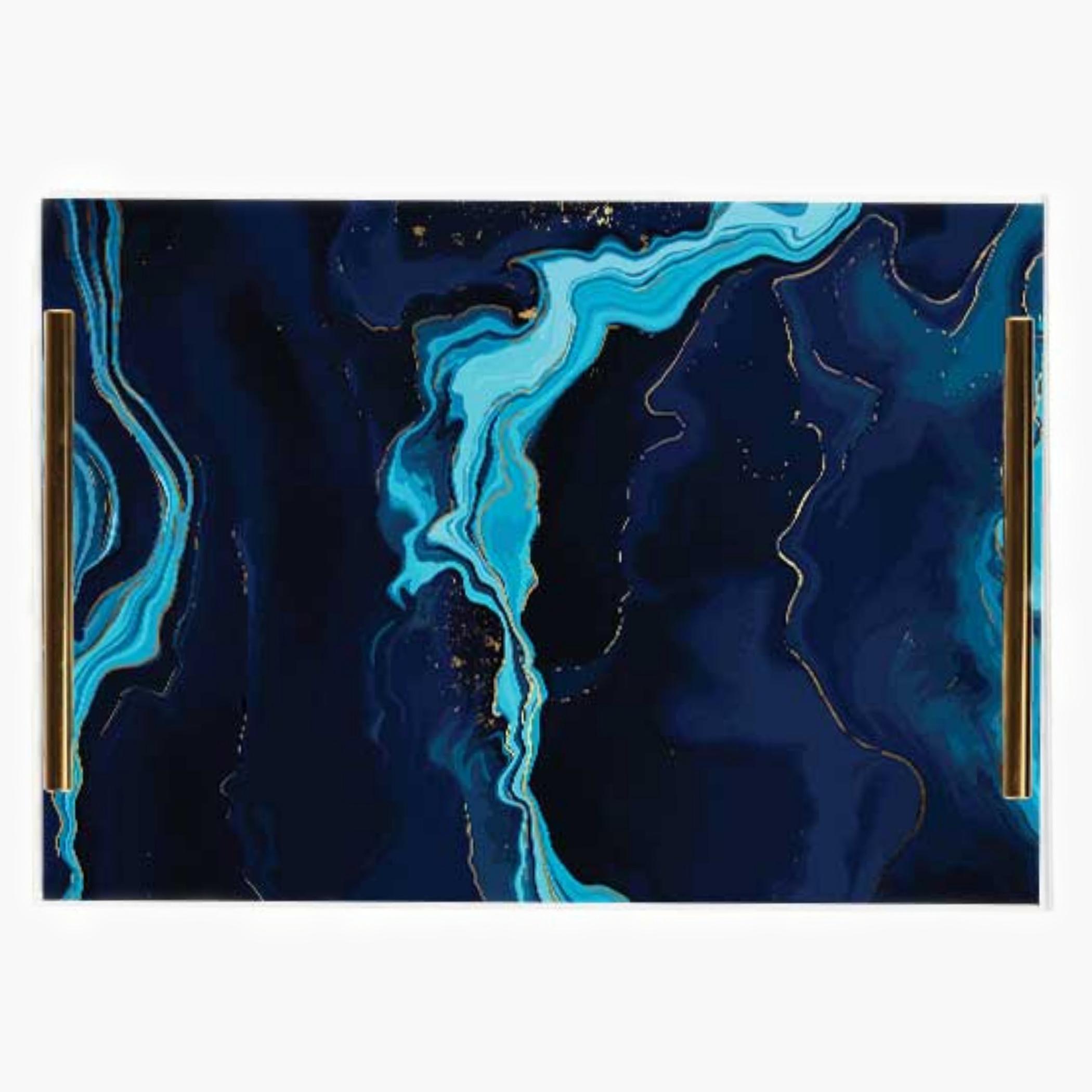 Decorative Acrylic Serving Tray with Gold Metal Handles and Marble Design 24×34 cm-household-dining-serveware-servingtrays-image-1