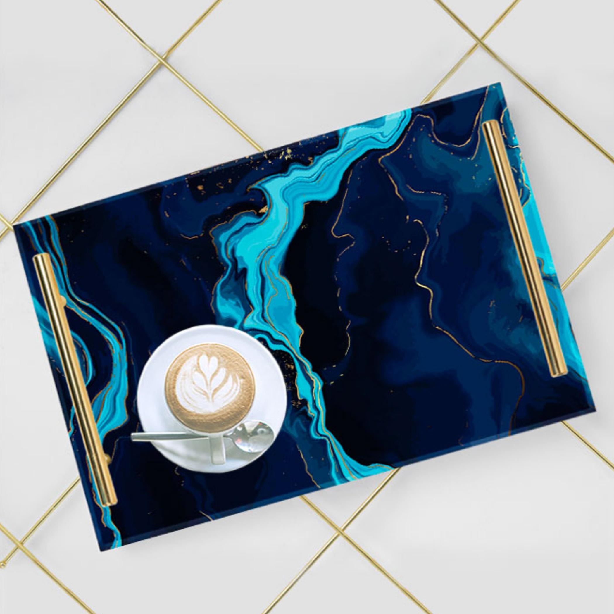 Decorative Acrylic Serving Tray with Gold Metal Handles and Marble Design 24×34 cm-household-dining-serveware-servingtrays-image-2