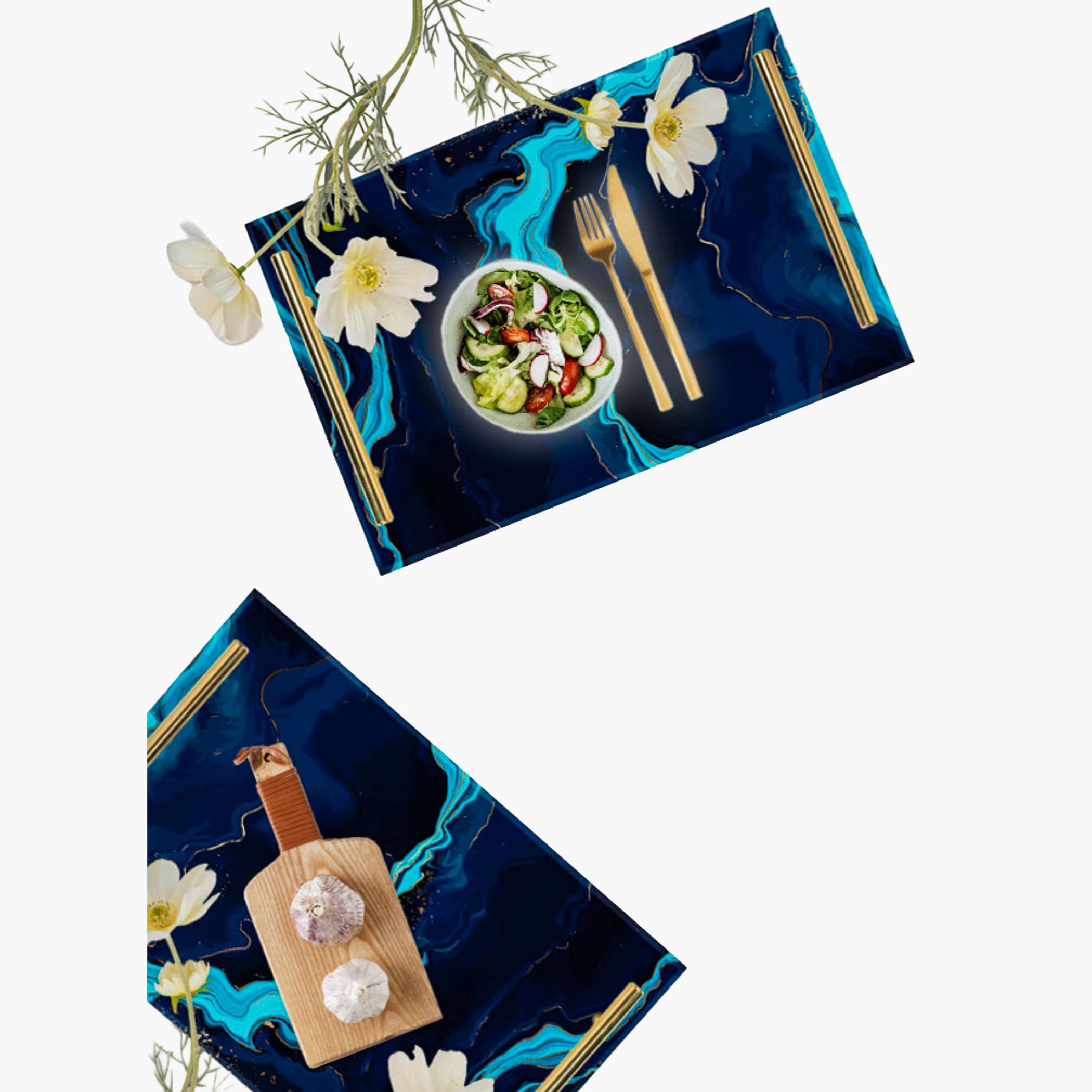 Decorative Acrylic Serving Tray with Gold Metal Handles and Marble Design 24×34 cm-household-dining-serveware-servingtrays-image-3