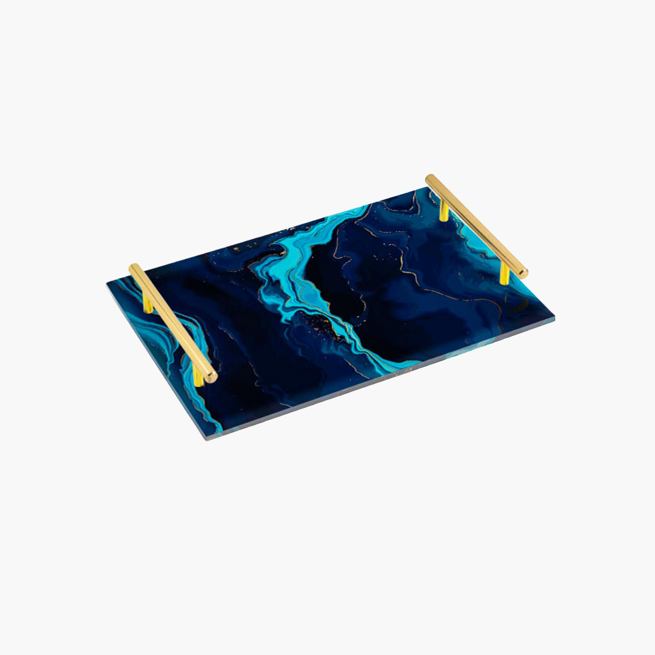 Decorative Acrylic Serving Tray with Gold Metal Handles and Marble Design 24×34 cm-household-dining-serveware-servingtrays-image-4