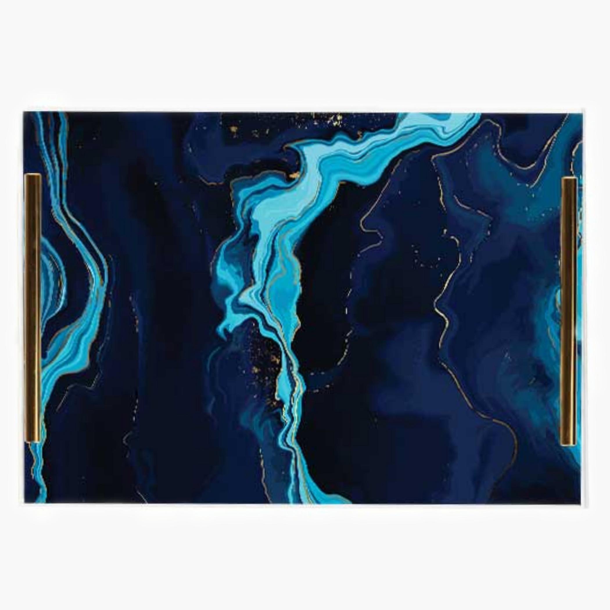 Decorative Acrylic Serving Tray with Gold Metal Handles and Marble Design 20×30 cm-household-dining-serveware-servingtrays-image-1