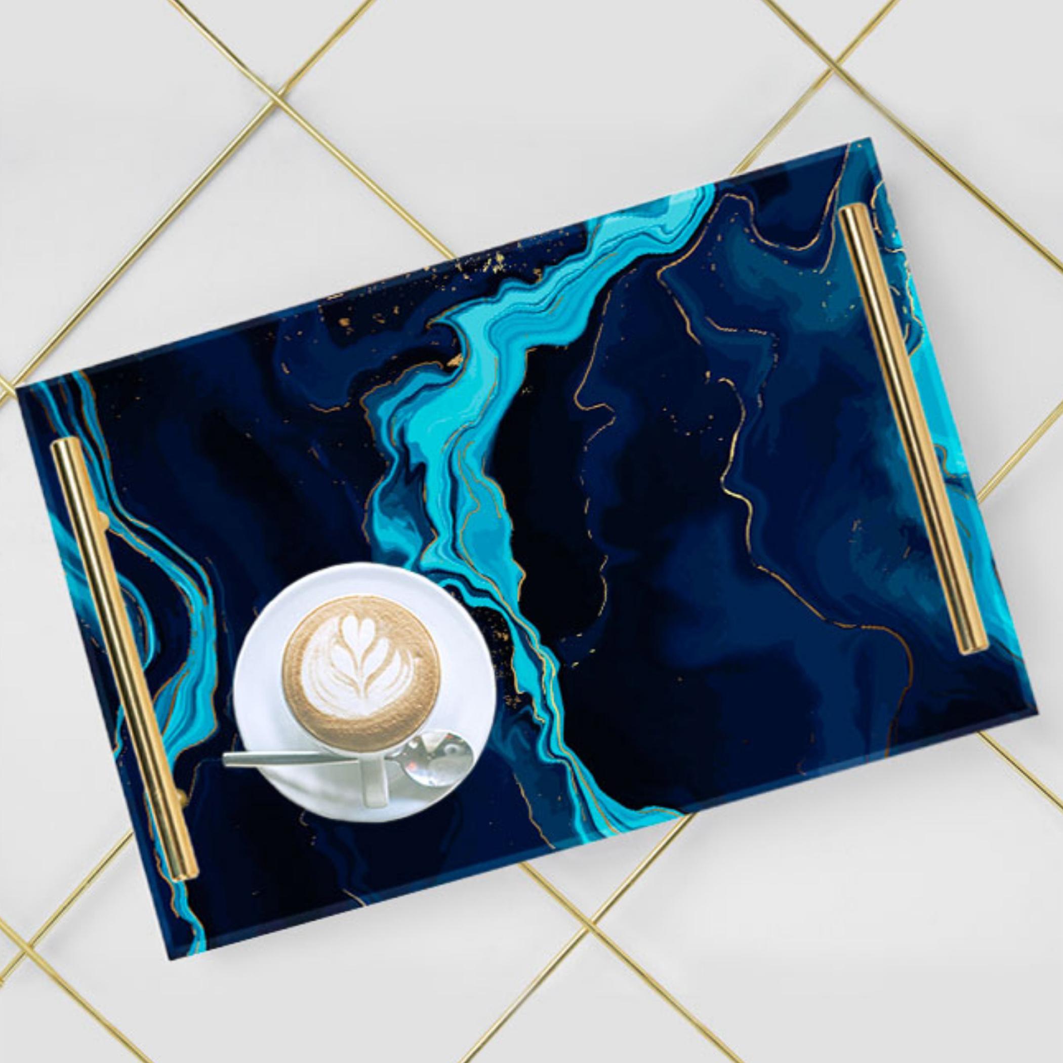 Decorative Acrylic Serving Tray with Gold Metal Handles and Marble Design 20×30 cm-household-dining-serveware-servingtrays-image-2