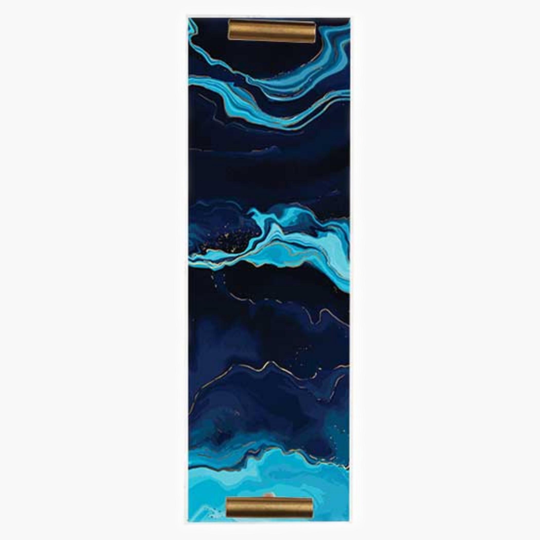 Decorative Acrylic Serving Tray with Gold Metal Handles and Marble Design 10×30 cm-household-dining-serveware-servingtrays-image-1