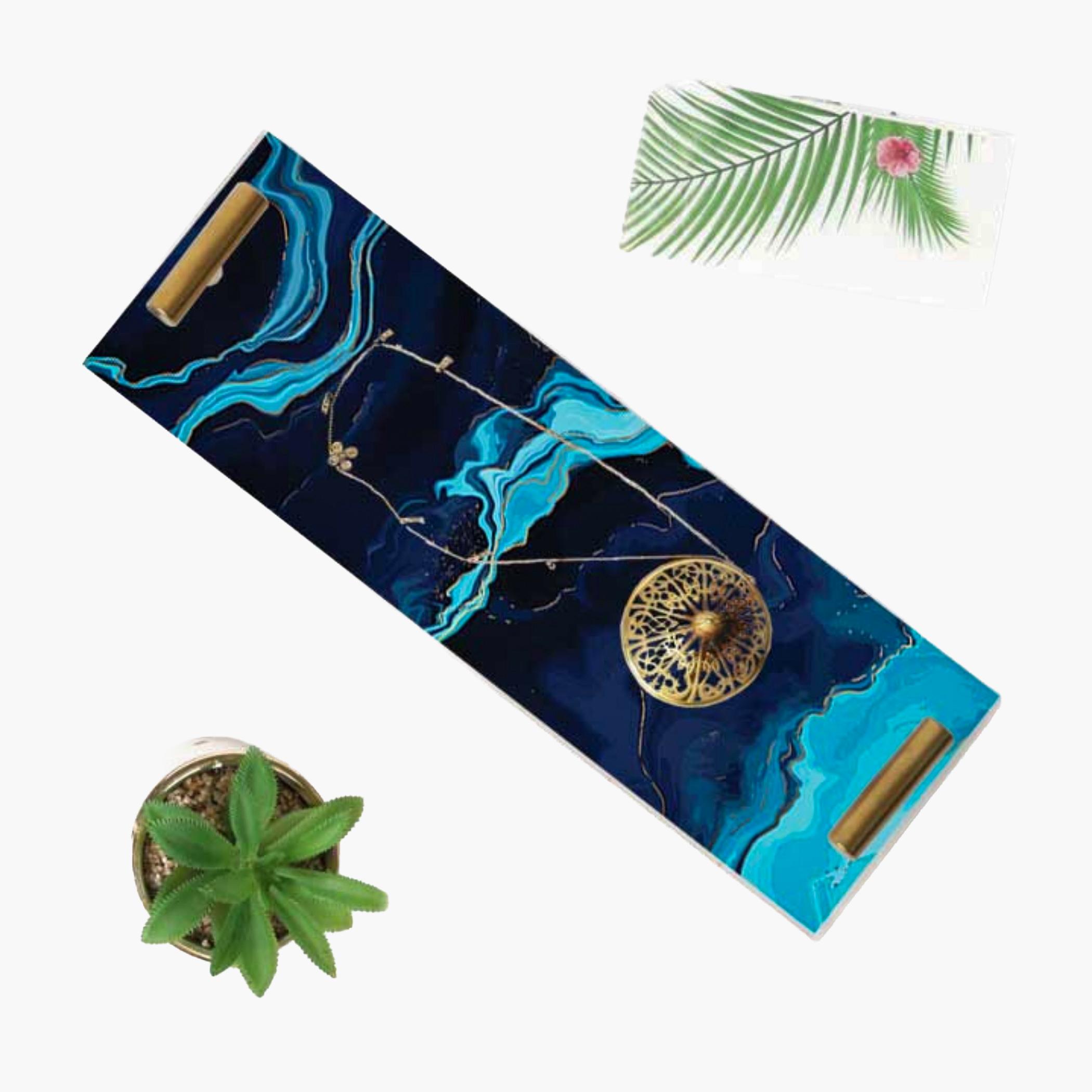 Decorative Acrylic Serving Tray with Gold Metal Handles and Marble Design 10×30 cm-household-dining-serveware-servingtrays-image-3
