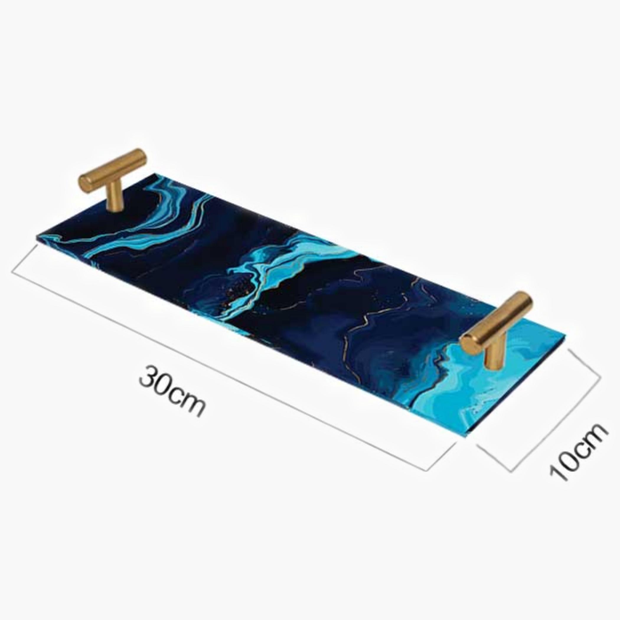 Decorative Acrylic Serving Tray with Gold Metal Handles and Marble Design 10×30 cm-household-dining-serveware-servingtrays-image-4