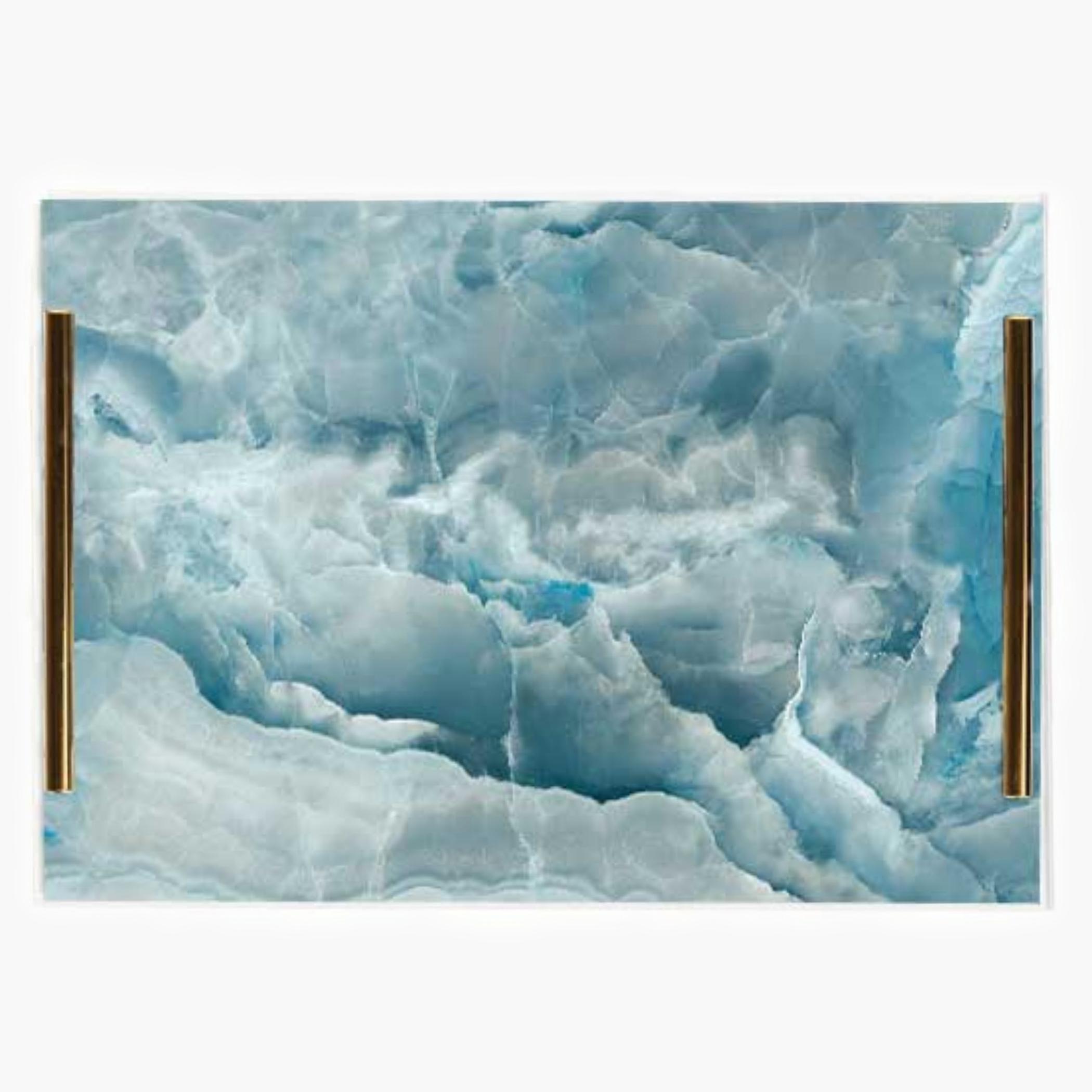 Decorative Acrylic Serving Tray with Gold Metal Handles and Marble Design 24×34 cm-household-dining-serveware-servingtrays-image-1