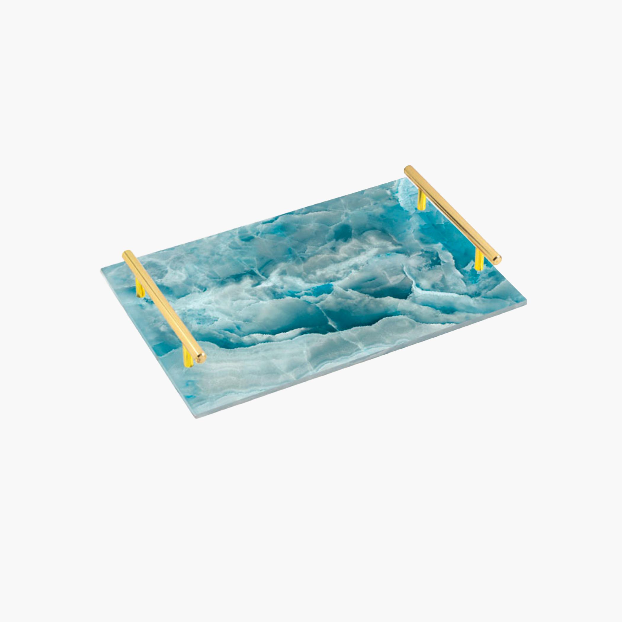 Decorative Acrylic Serving Tray with Gold Metal Handles and Marble Design 24×34 cm-household-dining-serveware-servingtrays-image-2