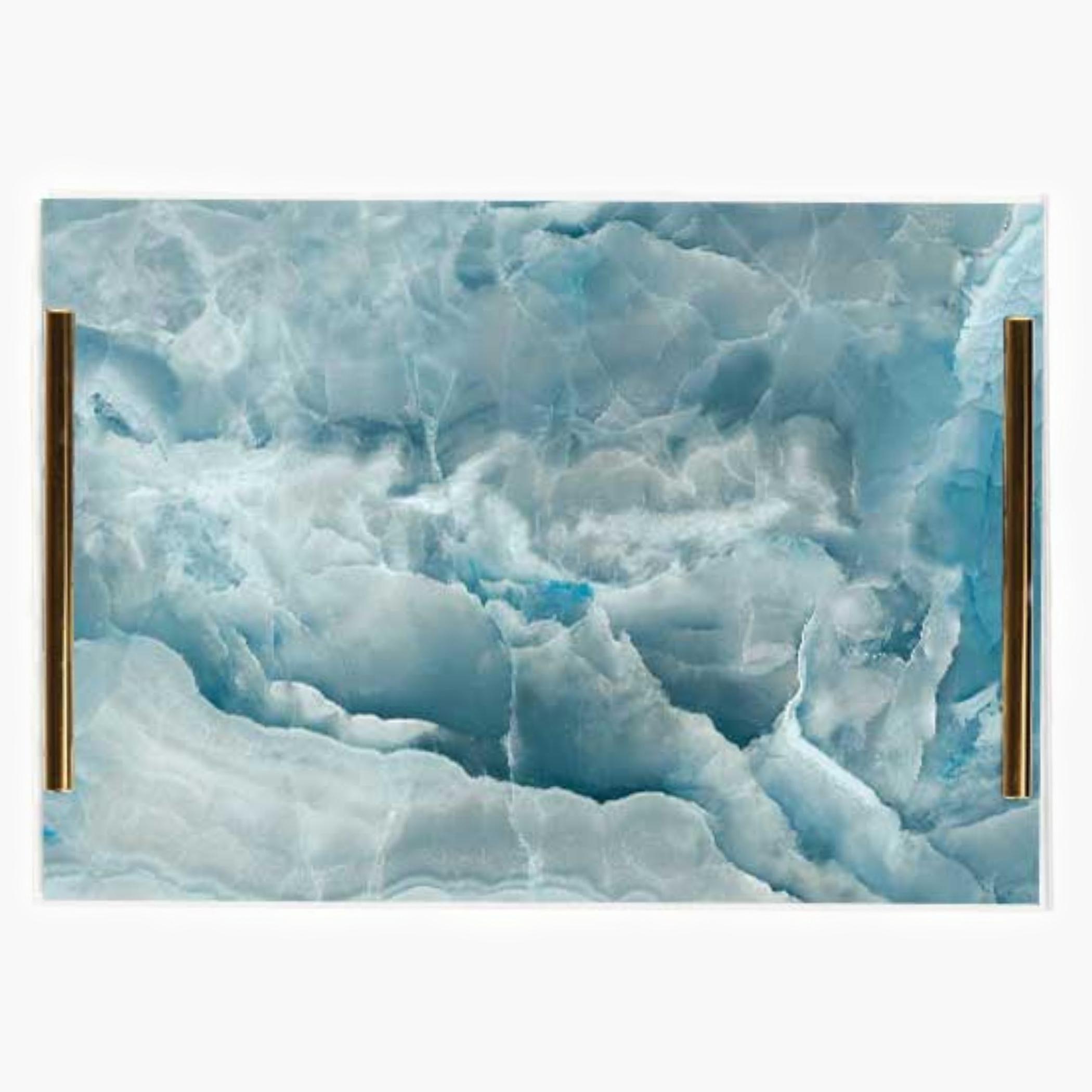 Decorative Acrylic Serving Tray with Gold Metal Handles and Marble Design 20×30 cm-household-dining-serveware-servingtrays-image-1