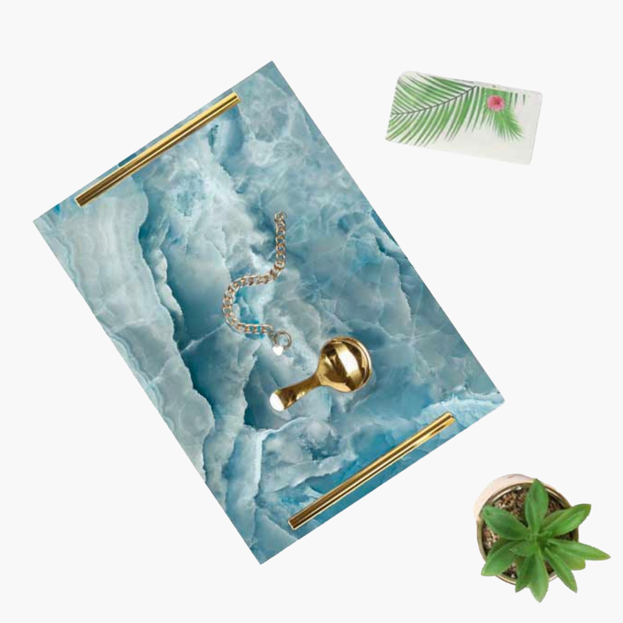 Decorative Acrylic Serving Tray with Gold Metal Handles and Marble Design 20×30 cm-household-dining-serveware-servingtrays-image-2
