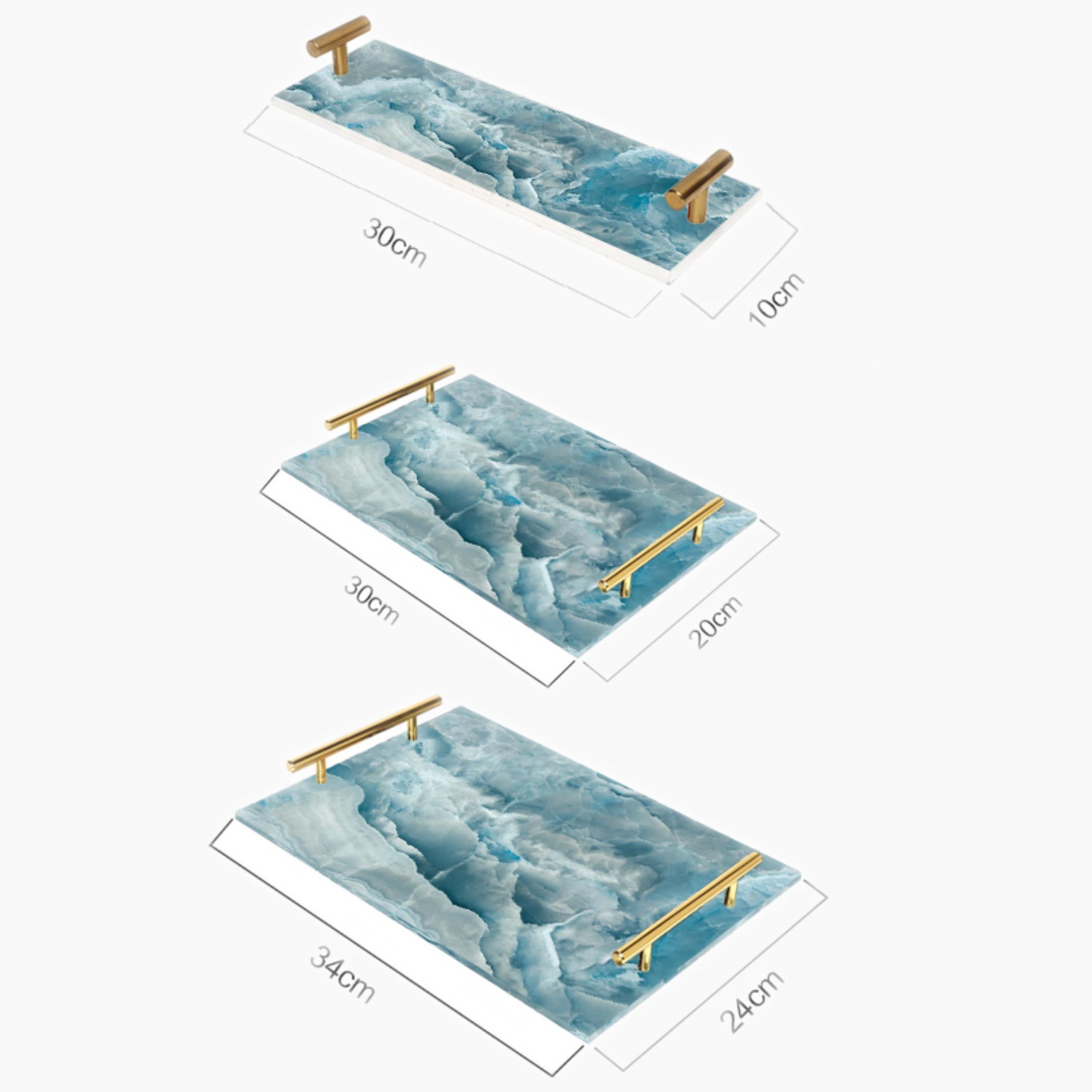 Decorative Acrylic Serving Tray with Gold Metal Handles and Marble Design 10×30 cm-household-dining-serveware-servingtrays-image-2