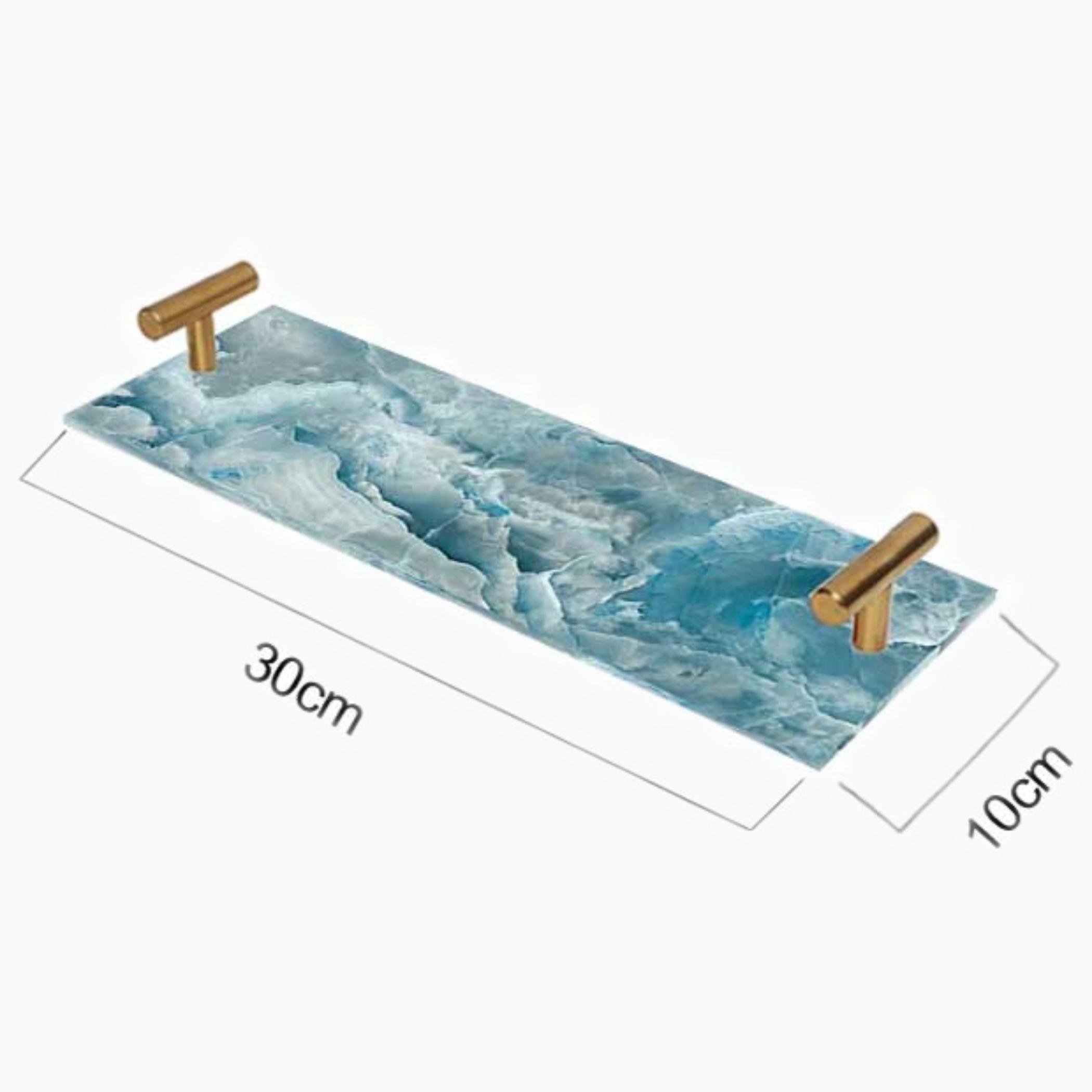 Decorative Acrylic Serving Tray with Gold Metal Handles and Marble Design 10×30 cm-household-dining-serveware-servingtrays-image-3