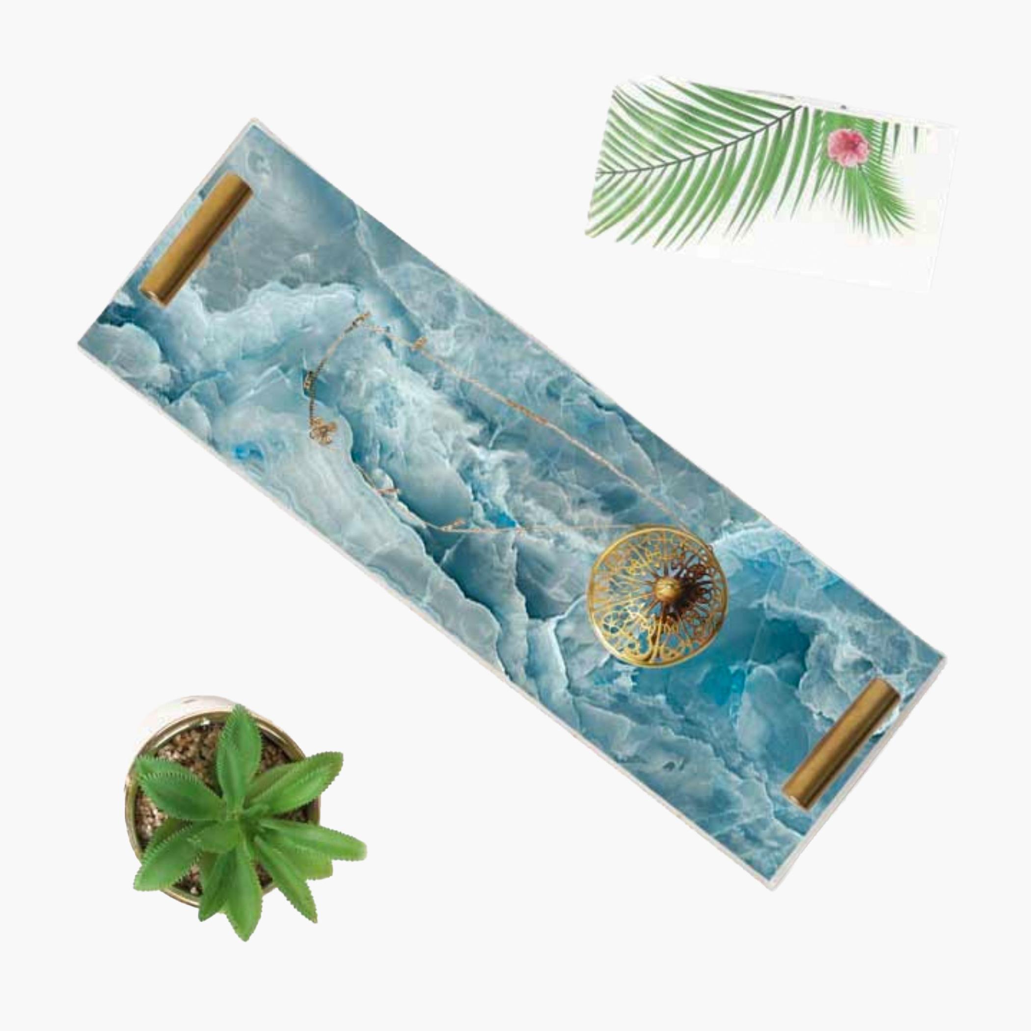 Decorative Acrylic Serving Tray with Gold Metal Handles and Marble Design 10×30 cm-household-dining-serveware-servingtrays-image-5