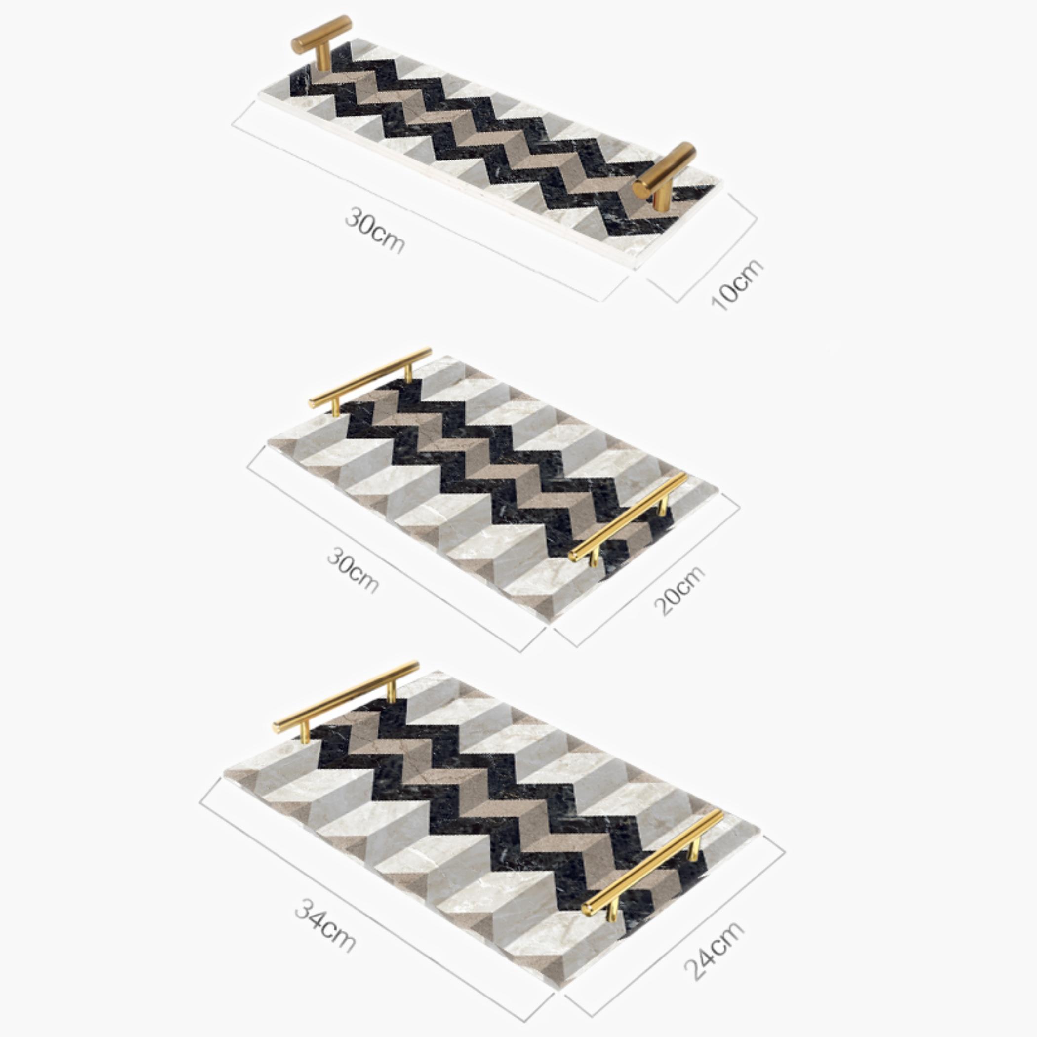 Decorative Acrylic Serving Tray with Gold Metal Handles and Marble Design 10×30 cm-household-dining-serveware-servingtrays-image-4