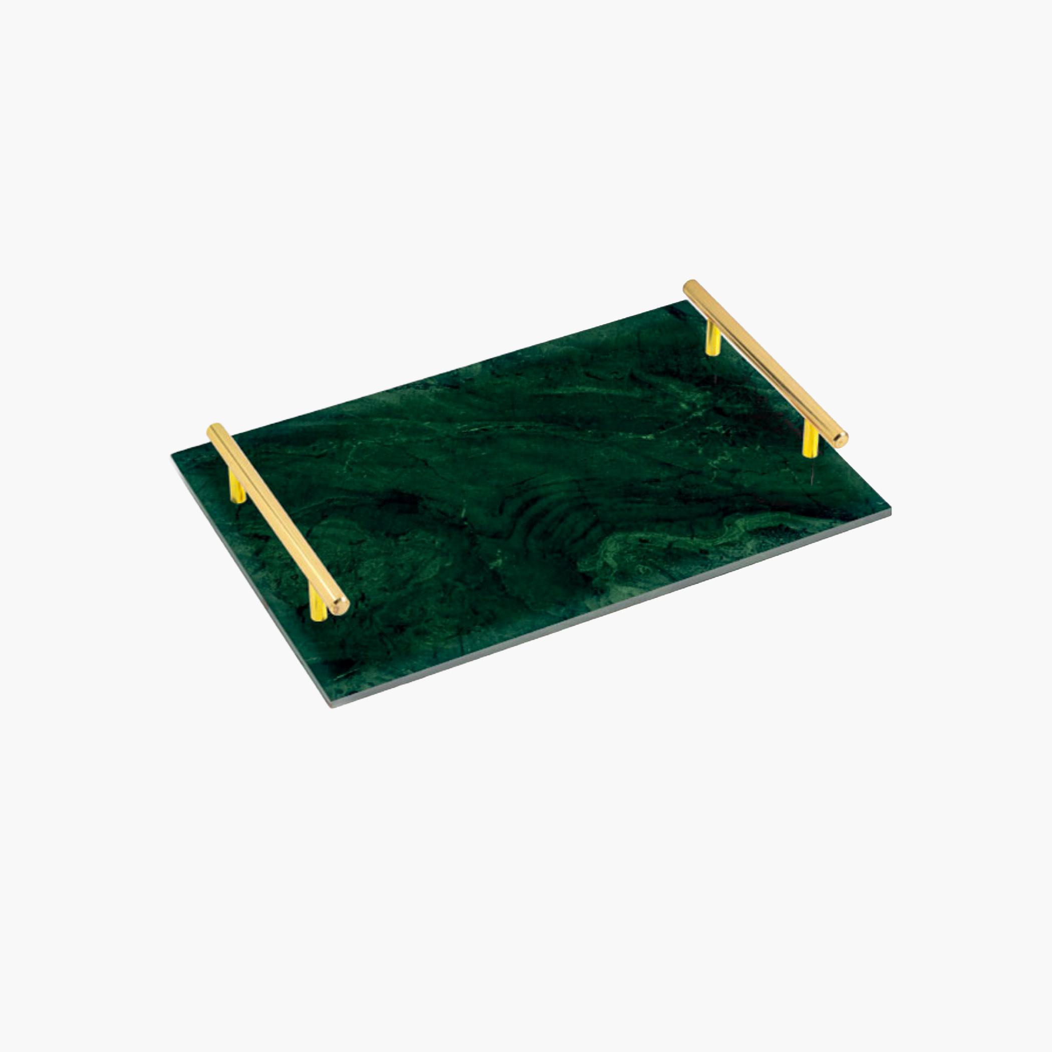 Decorative Acrylic Serving Tray with Gold Metal Handles and Marble Design 20×30 cm-household-dining-serveware-servingtrays-image-1