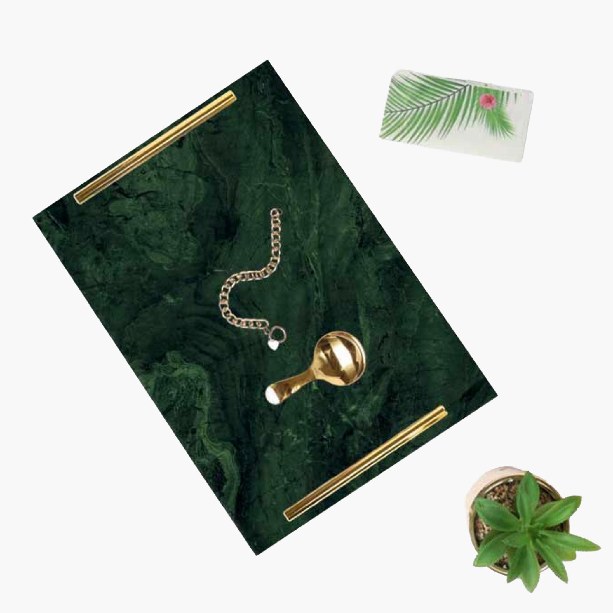 Decorative Acrylic Serving Tray with Gold Metal Handles and Marble Design 20×30 cm-household-dining-serveware-servingtrays-image-2