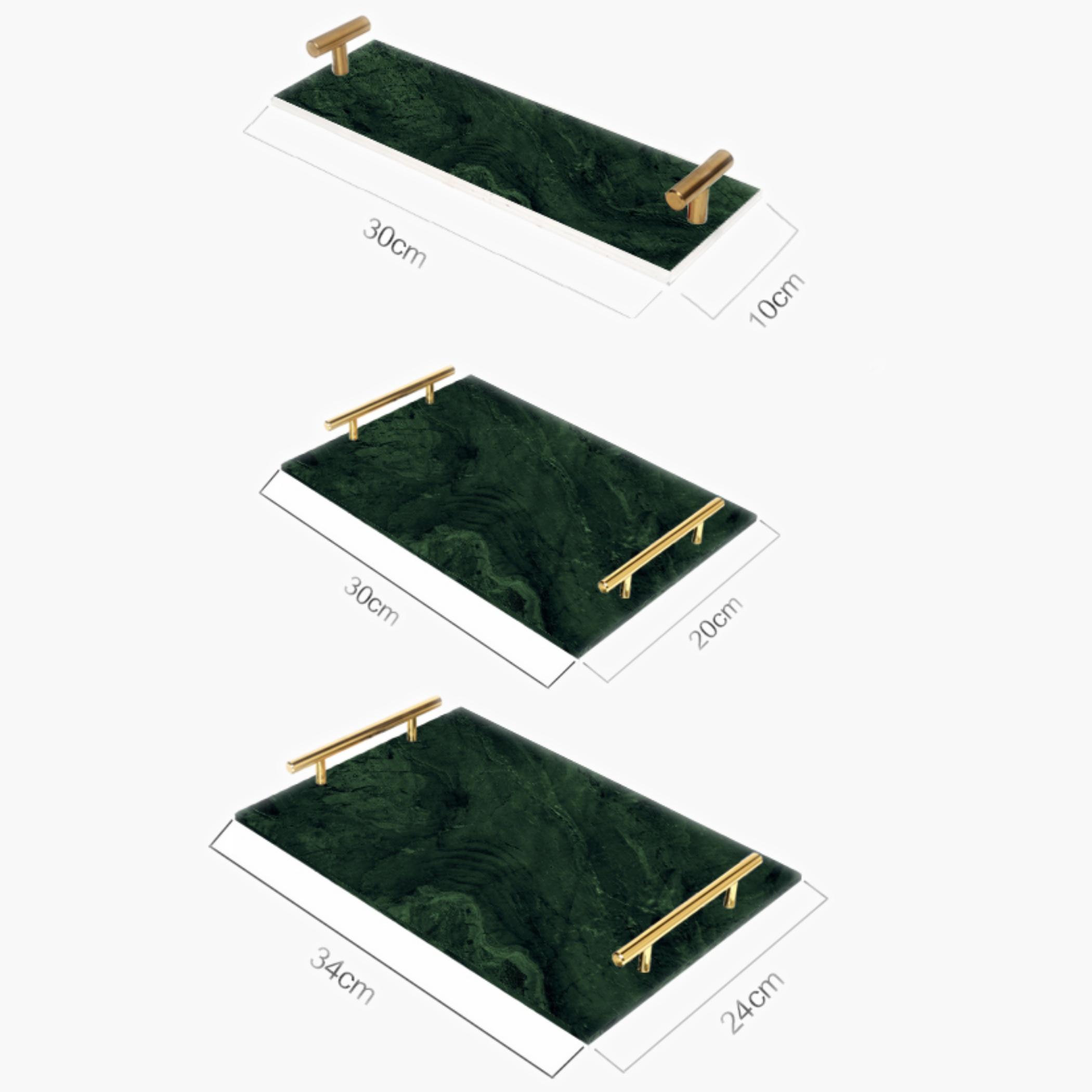 Decorative Acrylic Serving Tray with Gold Metal Handles and Marble Design 10×30 cm-household-dining-serveware-servingtrays-image-1