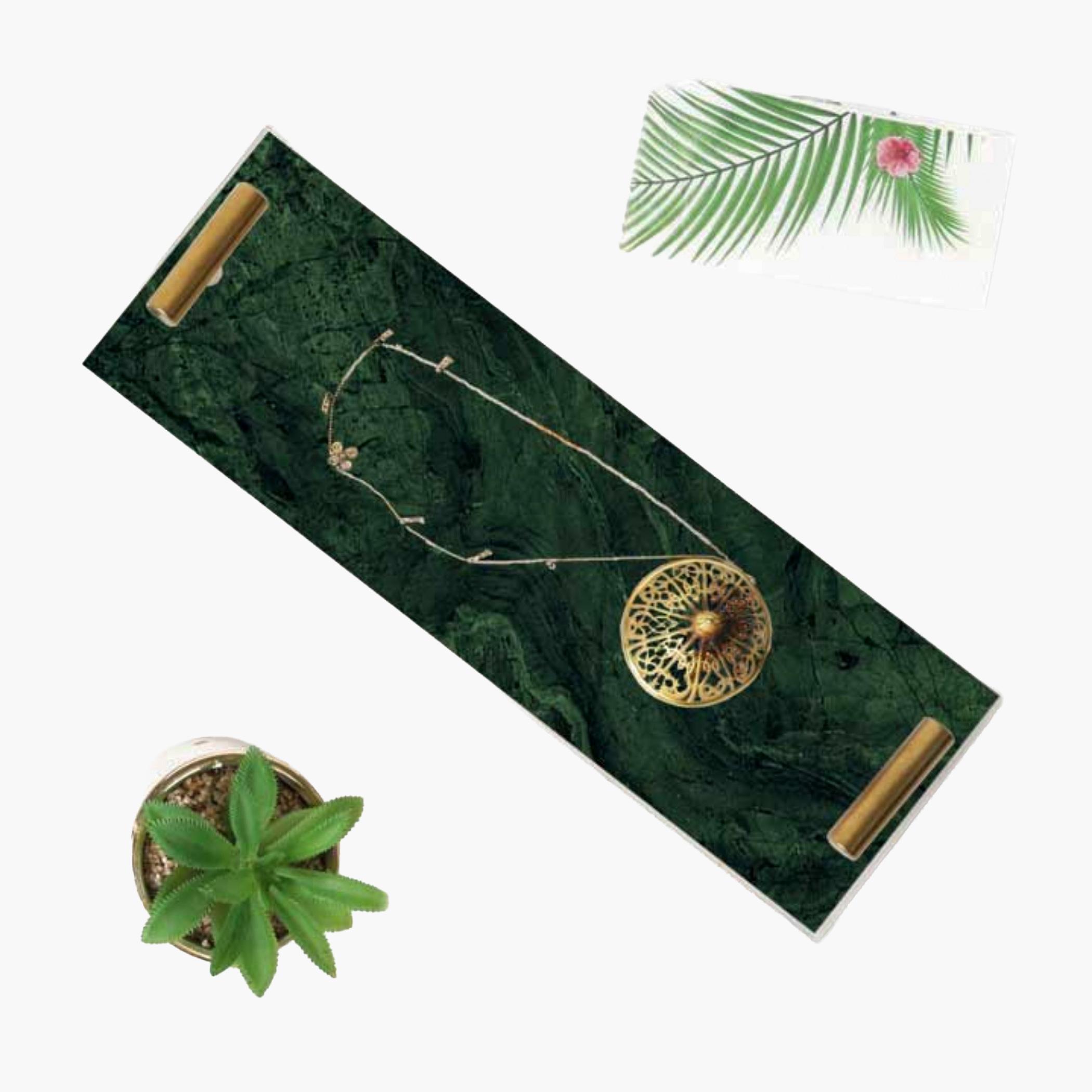 Decorative Acrylic Serving Tray with Gold Metal Handles and Marble Design 10×30 cm-household-dining-serveware-servingtrays-image-3