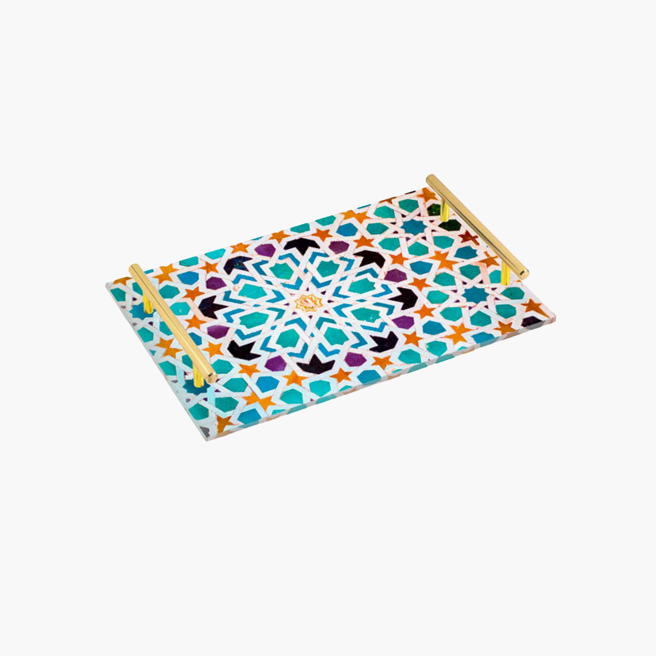 Decorative Acrylic Serving Tray with Gold Metal Handles and Marble Design 20×30 cm-household-dining-serveware-servingtrays-image-4