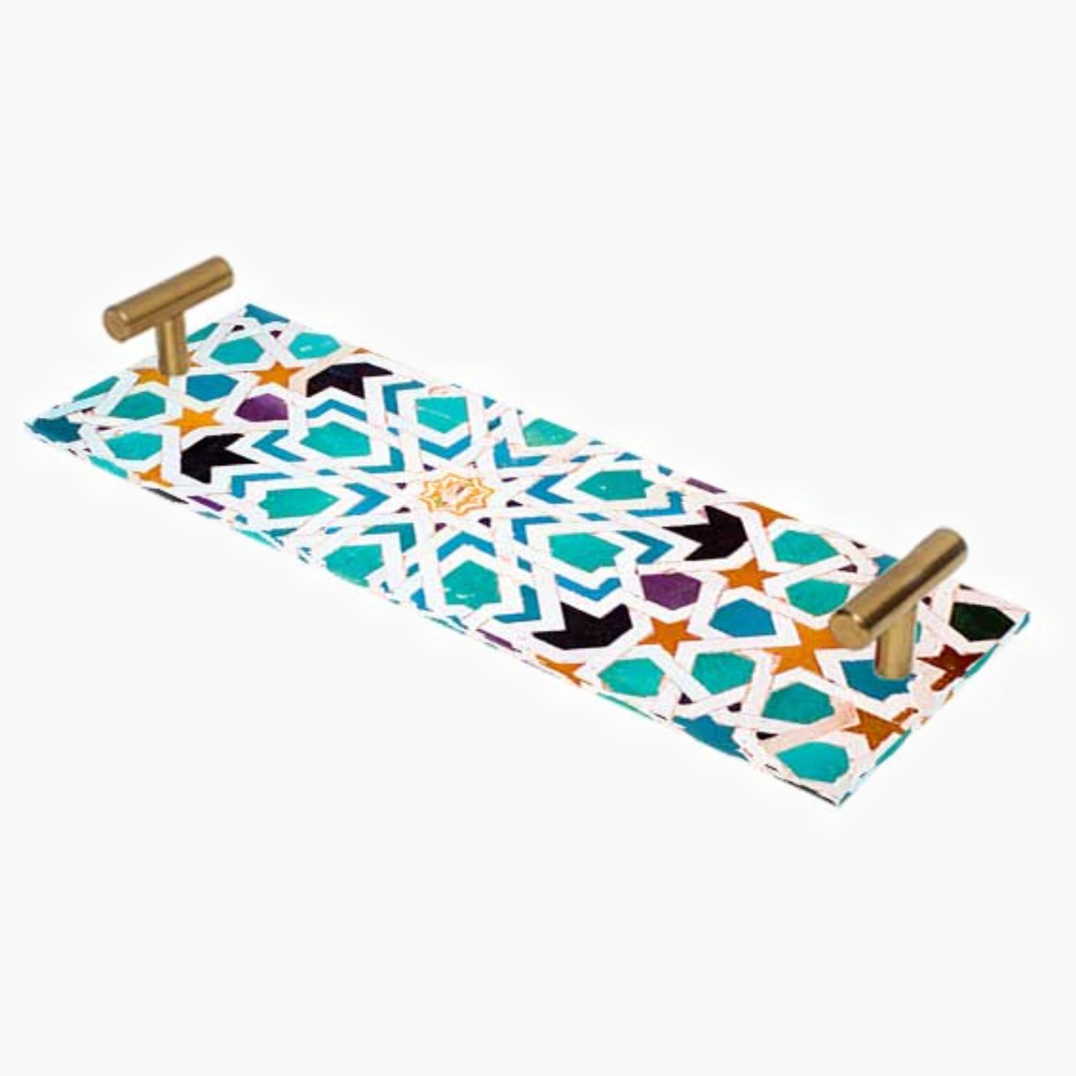 Decorative Acrylic Serving Tray with Gold Metal Handles and Marble Design 10×30 cm-household-dining-serveware-servingtrays-image-2