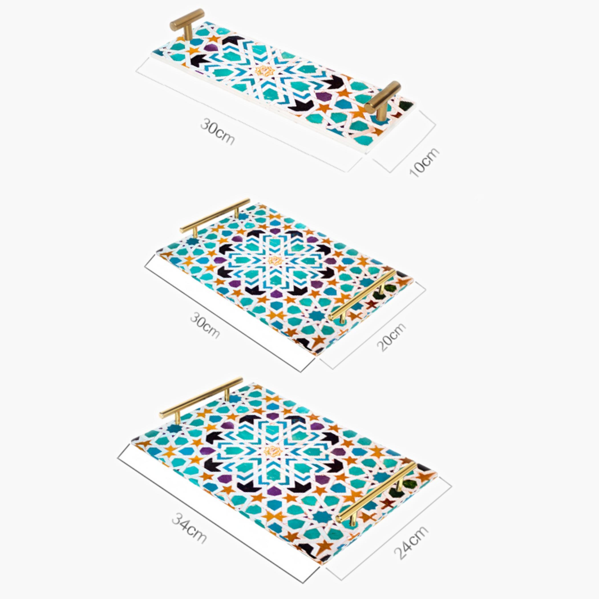 Decorative Acrylic Serving Tray with Gold Metal Handles and Marble Design 10×30 cm-household-dining-serveware-servingtrays-image-4