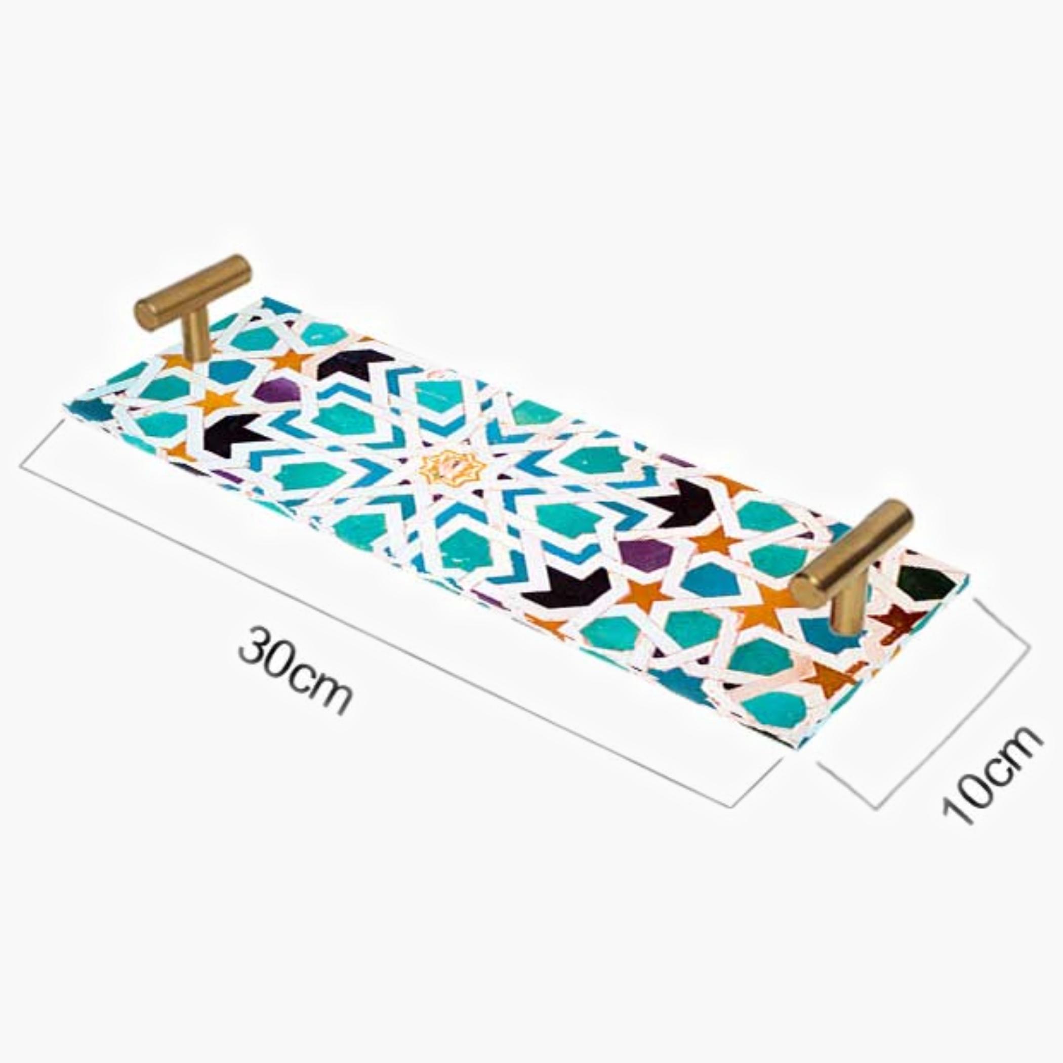 Decorative Acrylic Serving Tray with Gold Metal Handles and Marble Design 10×30 cm-household-dining-serveware-servingtrays-image-5