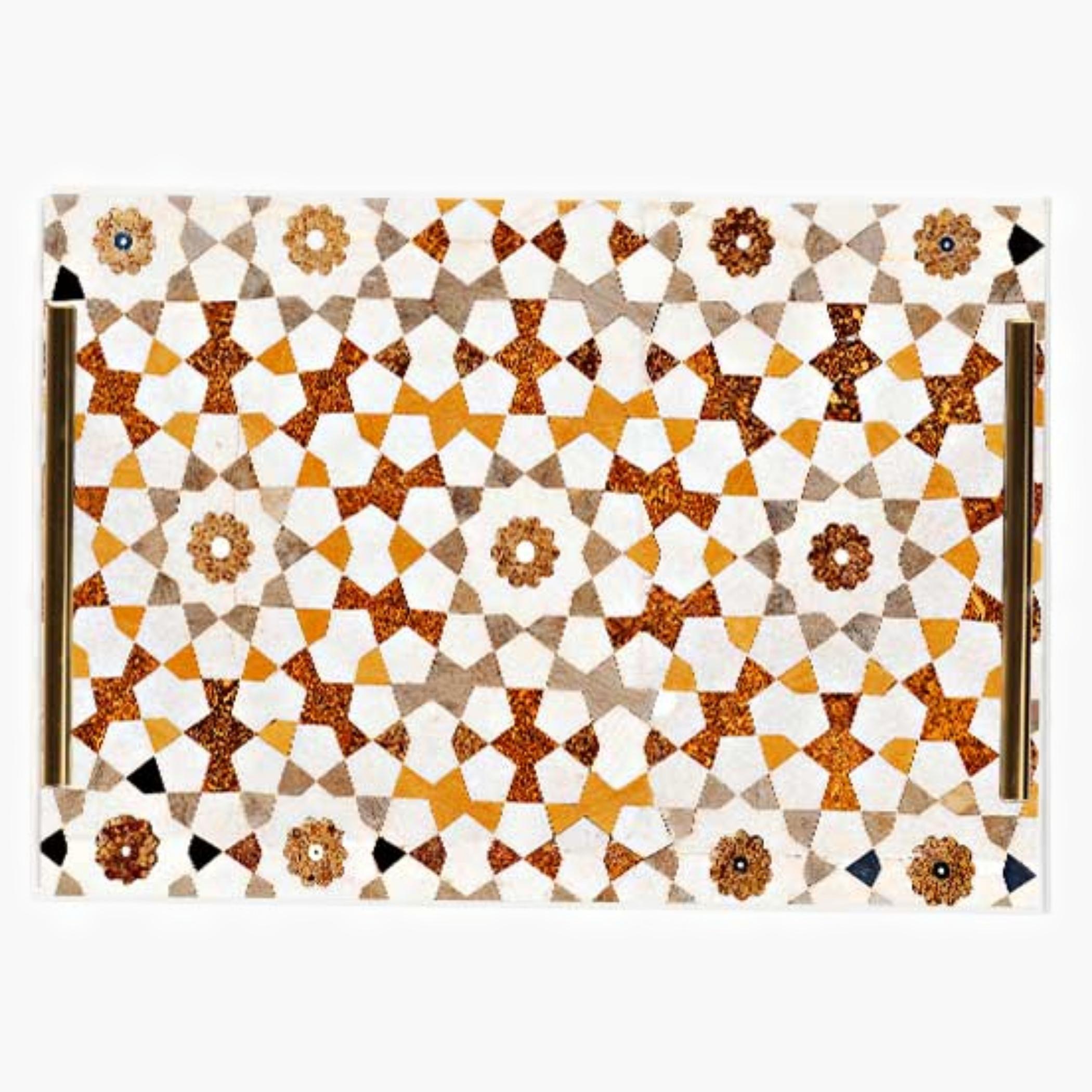Decorative Acrylic Serving Tray with Gold Metal Handles and Marble Design 24×34 cm-household-dining-serveware-servingtrays-image-2