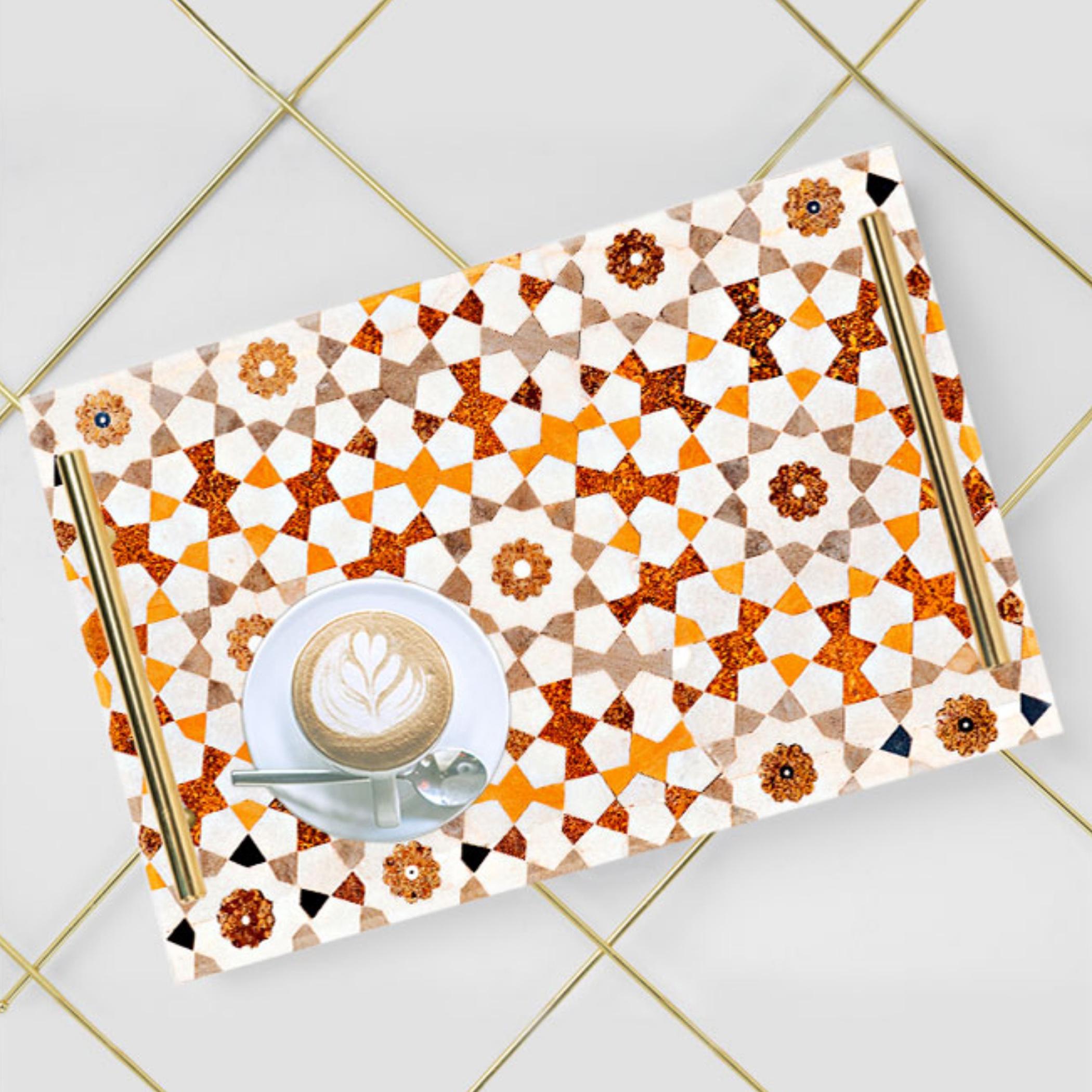 Decorative Acrylic Serving Tray with Gold Metal Handles and Marble Design 20×30 cm-household-dining-serveware-servingtrays-image-1