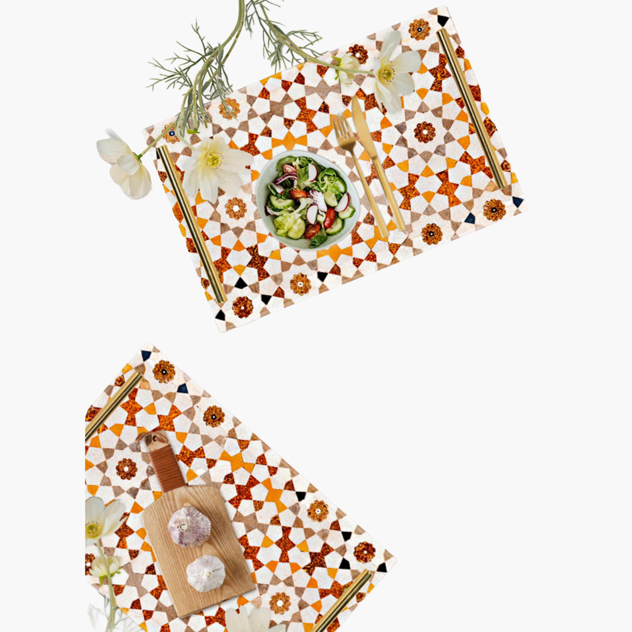 Decorative Acrylic Serving Tray with Gold Metal Handles and Marble Design 20×30 cm-household-dining-serveware-servingtrays-image-2
