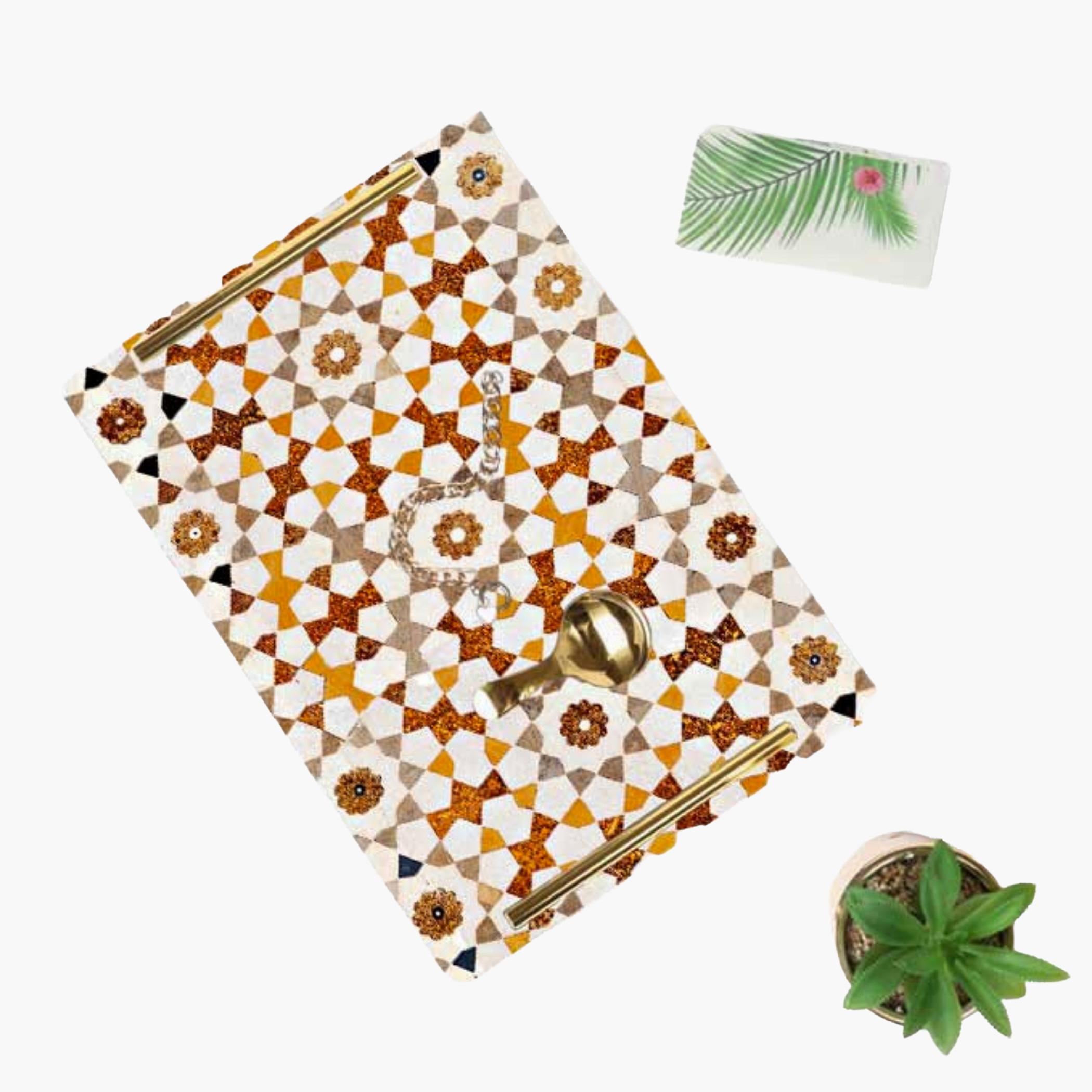 Decorative Acrylic Serving Tray with Gold Metal Handles and Marble Design 20×30 cm-household-dining-serveware-servingtrays-image-5