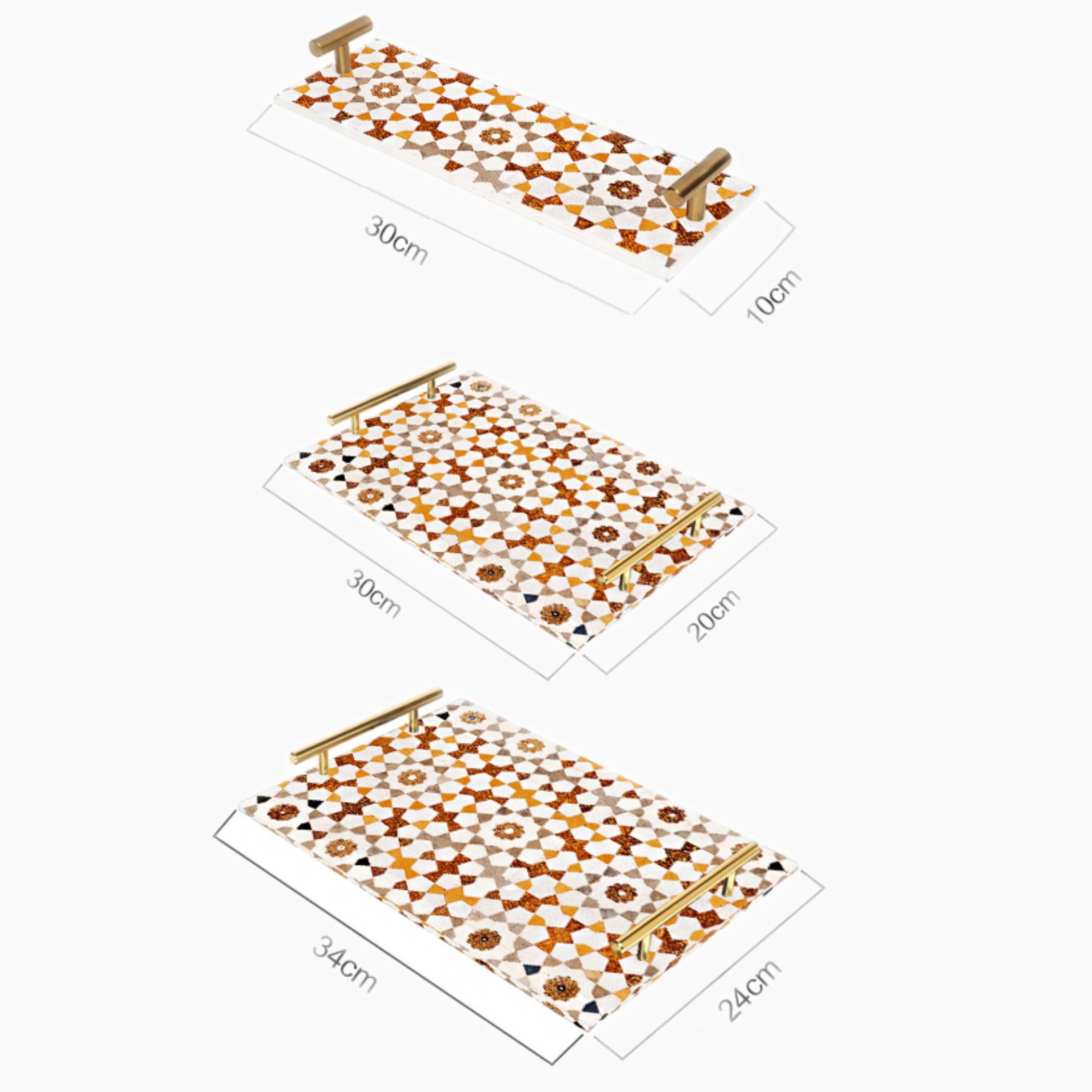 Decorative Acrylic Serving Tray with Gold Metal Handles and Marble Design 10×30 cm-household-dining-serveware-servingtrays-image-2