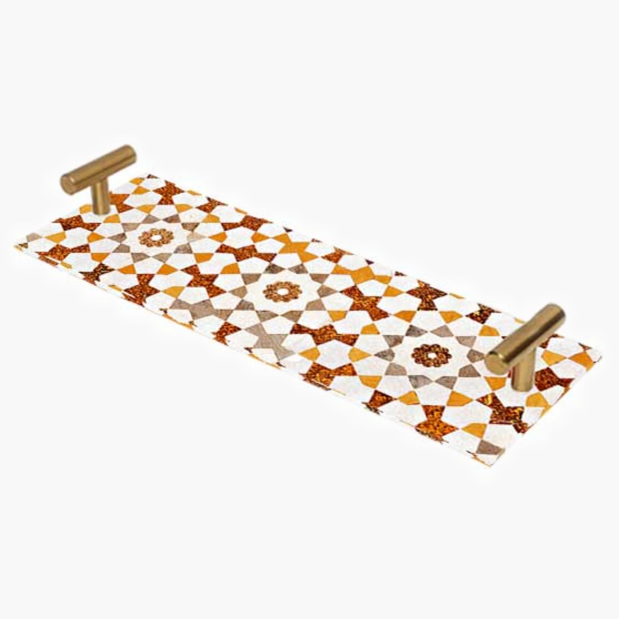 Decorative Acrylic Serving Tray with Gold Metal Handles and Marble Design 10×30 cm-household-dining-serveware-servingtrays-image-3