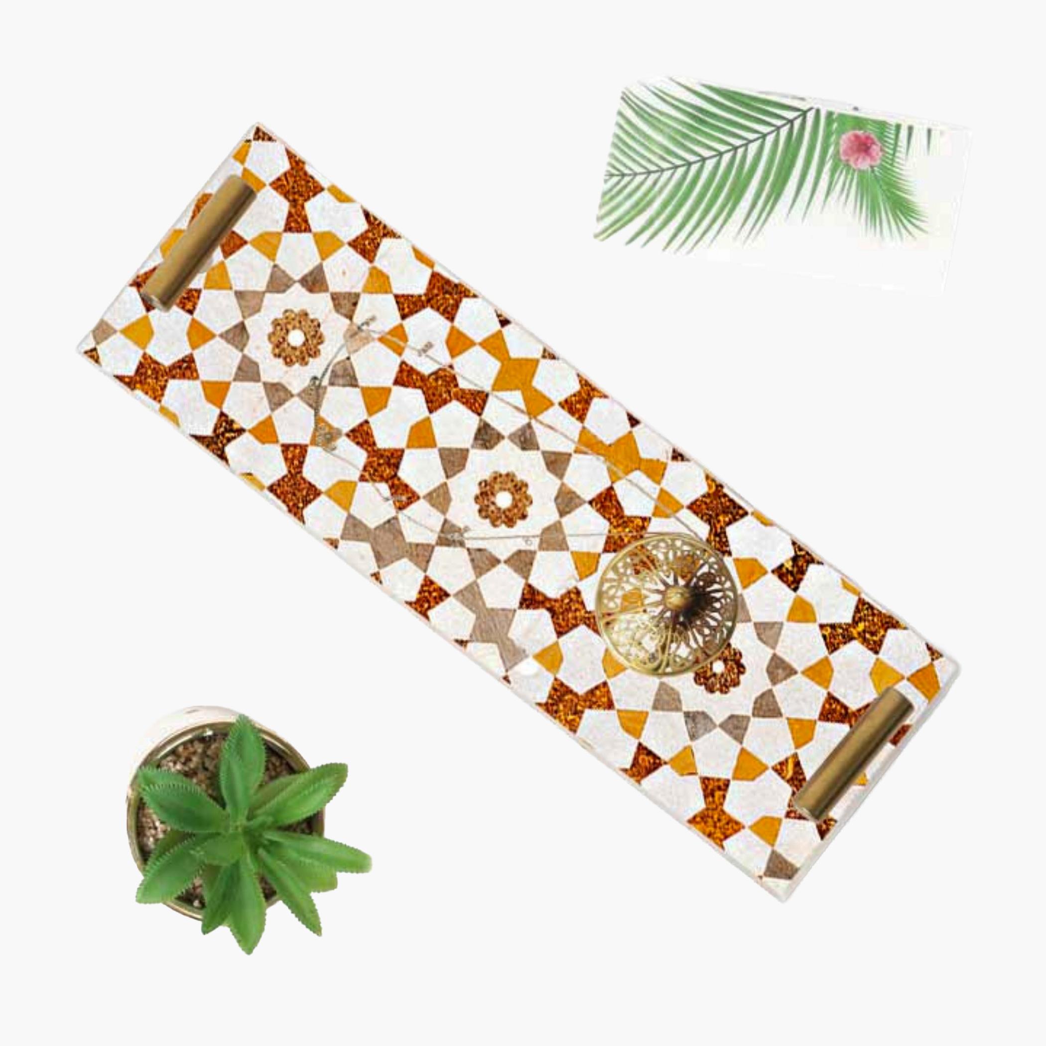 Decorative Acrylic Serving Tray with Gold Metal Handles and Marble Design 10×30 cm-household-dining-serveware-servingtrays-image-5