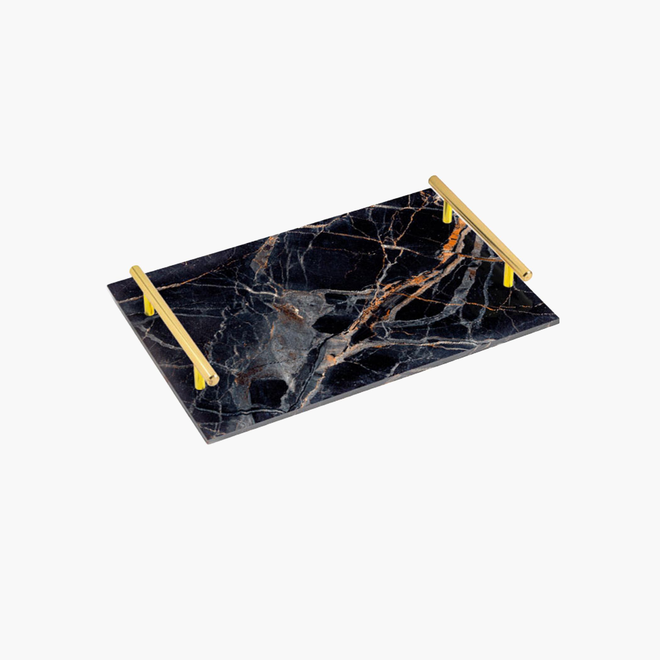 Decorative Acrylic Serving Tray with Gold Metal Handles and Marble Design 20×30 cm-household-dining-serveware-servingtrays-image-1
