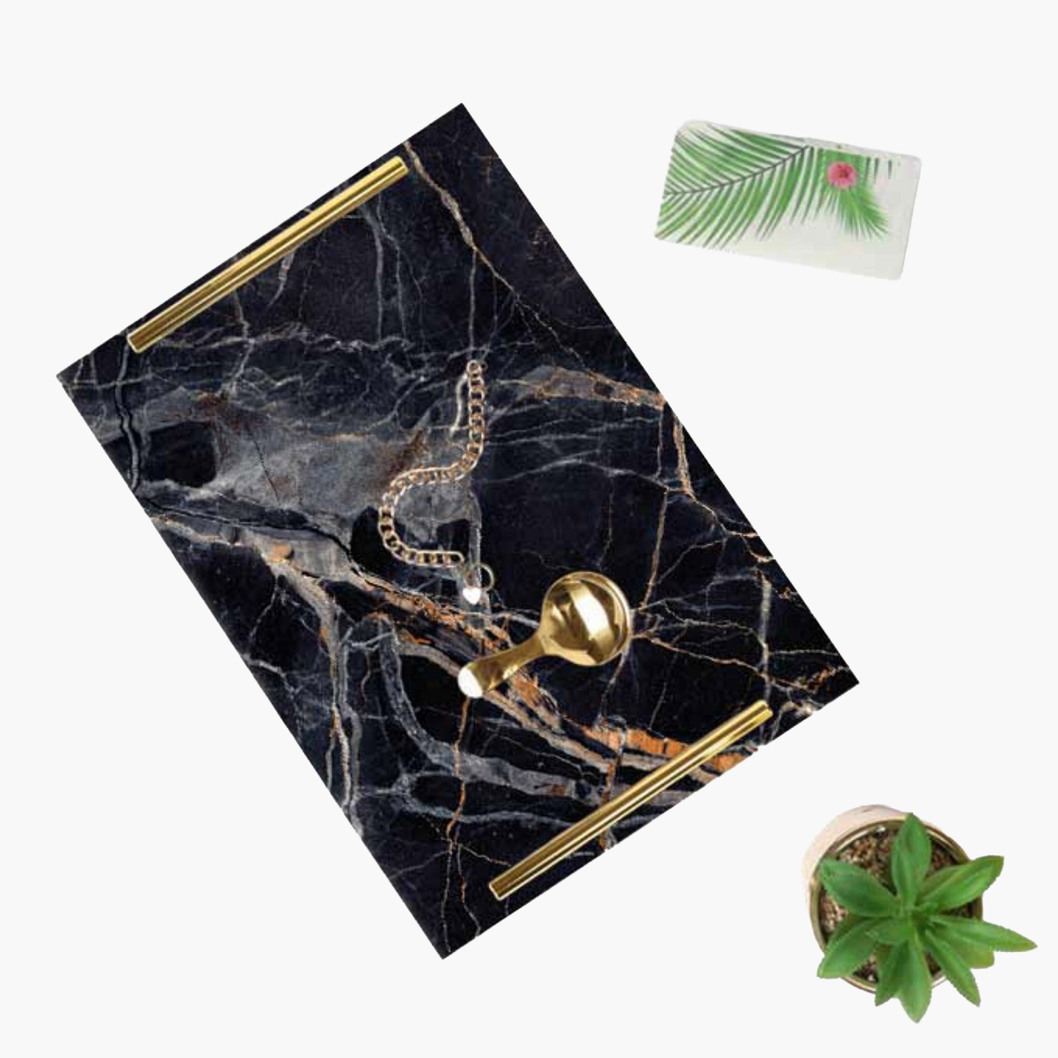 Decorative Acrylic Serving Tray with Gold Metal Handles and Marble Design 20×30 cm-household-dining-serveware-servingtrays-image-3