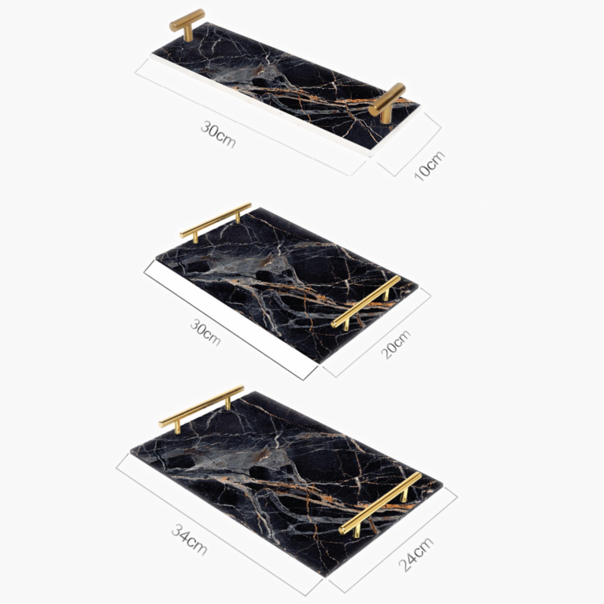 Decorative Acrylic Serving Tray with Gold Metal Handles and Marble Design 10×30 cm-household-dining-serveware-servingtrays-image-1
